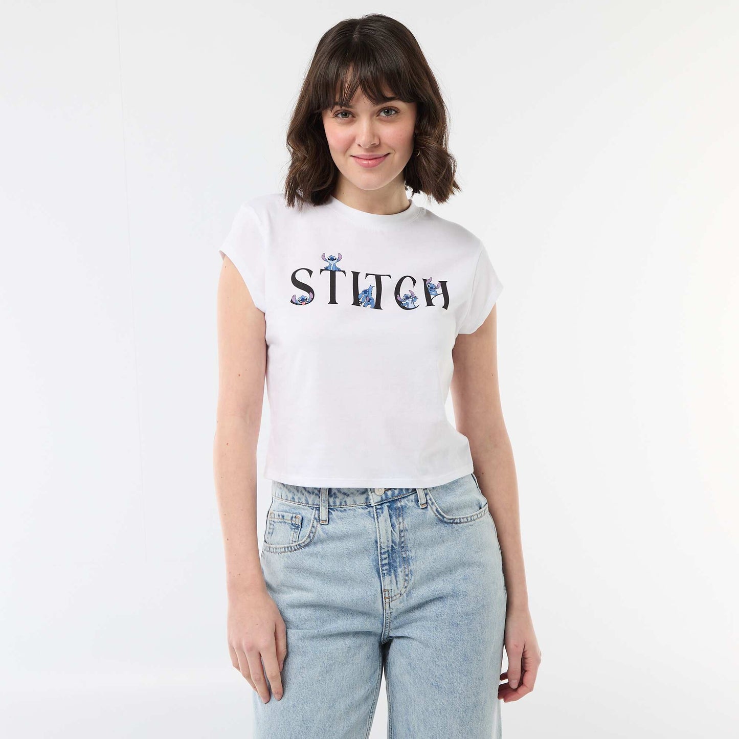 Tee-shirt 'Stitch' cropped BLANC