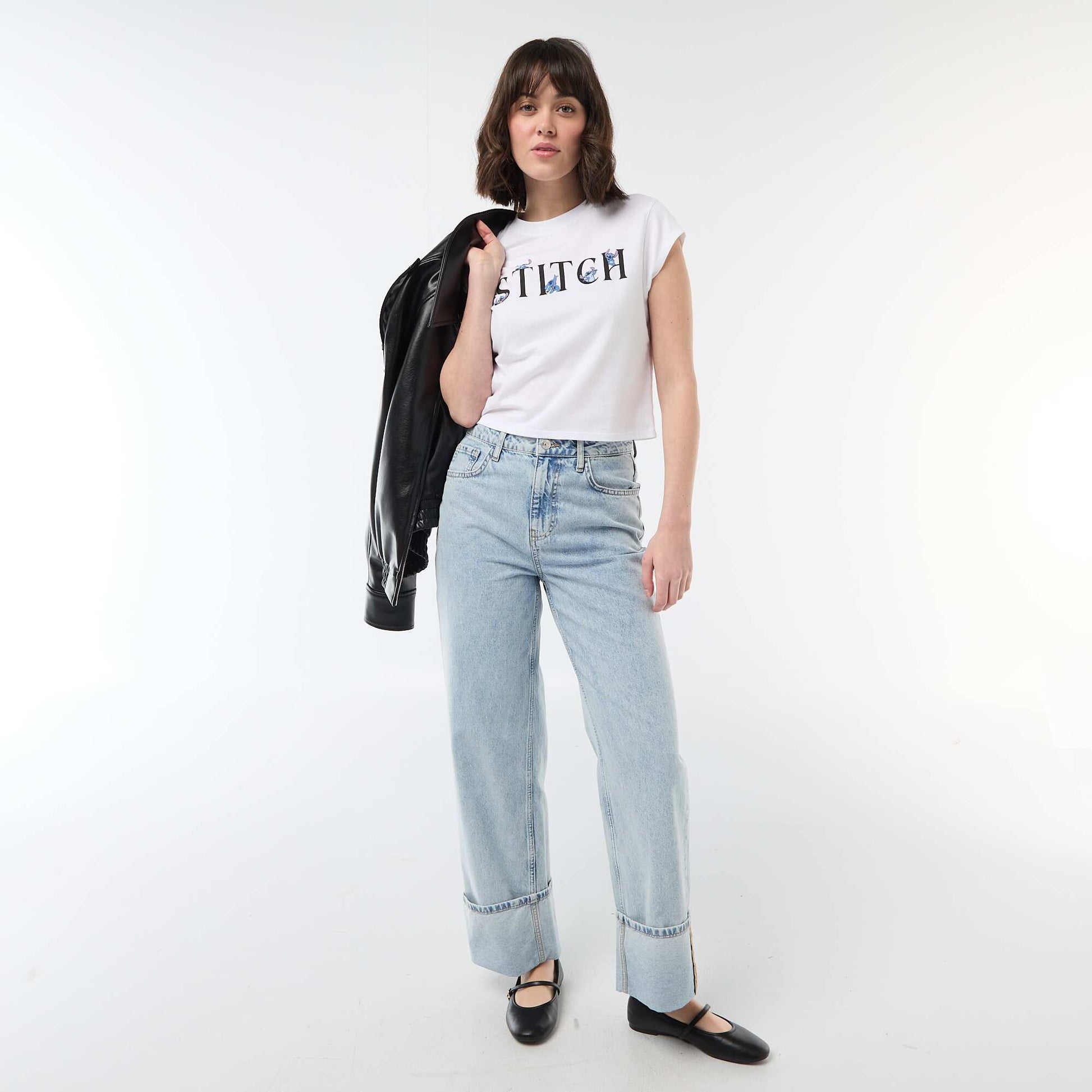 Tee-shirt 'Stitch' cropped BLANC