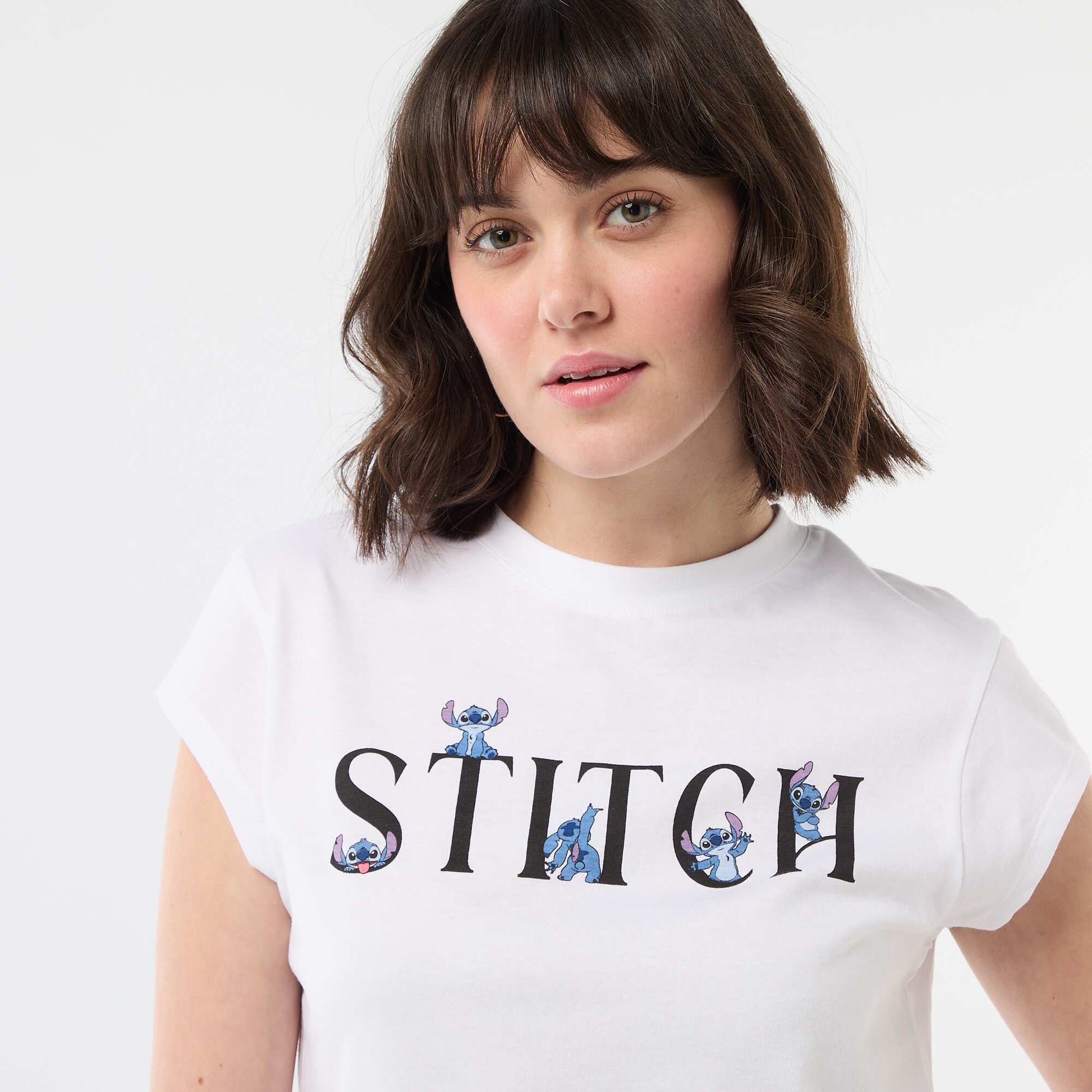 Tee-shirt 'Stitch' cropped BLANC