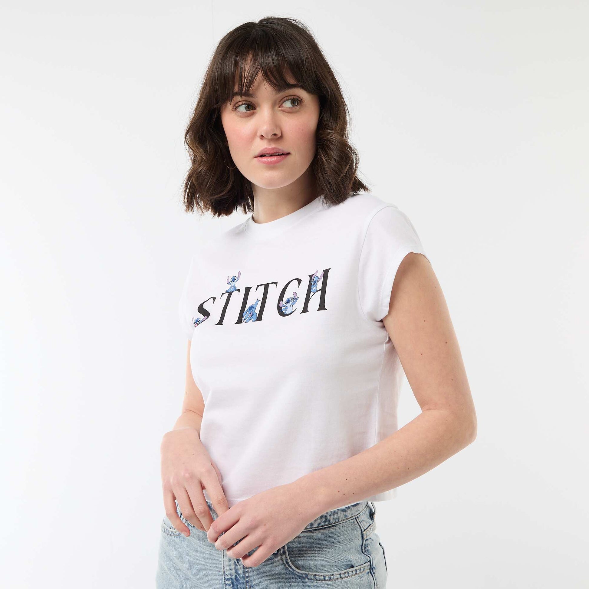 Tee-shirt 'Stitch' cropped BLANC