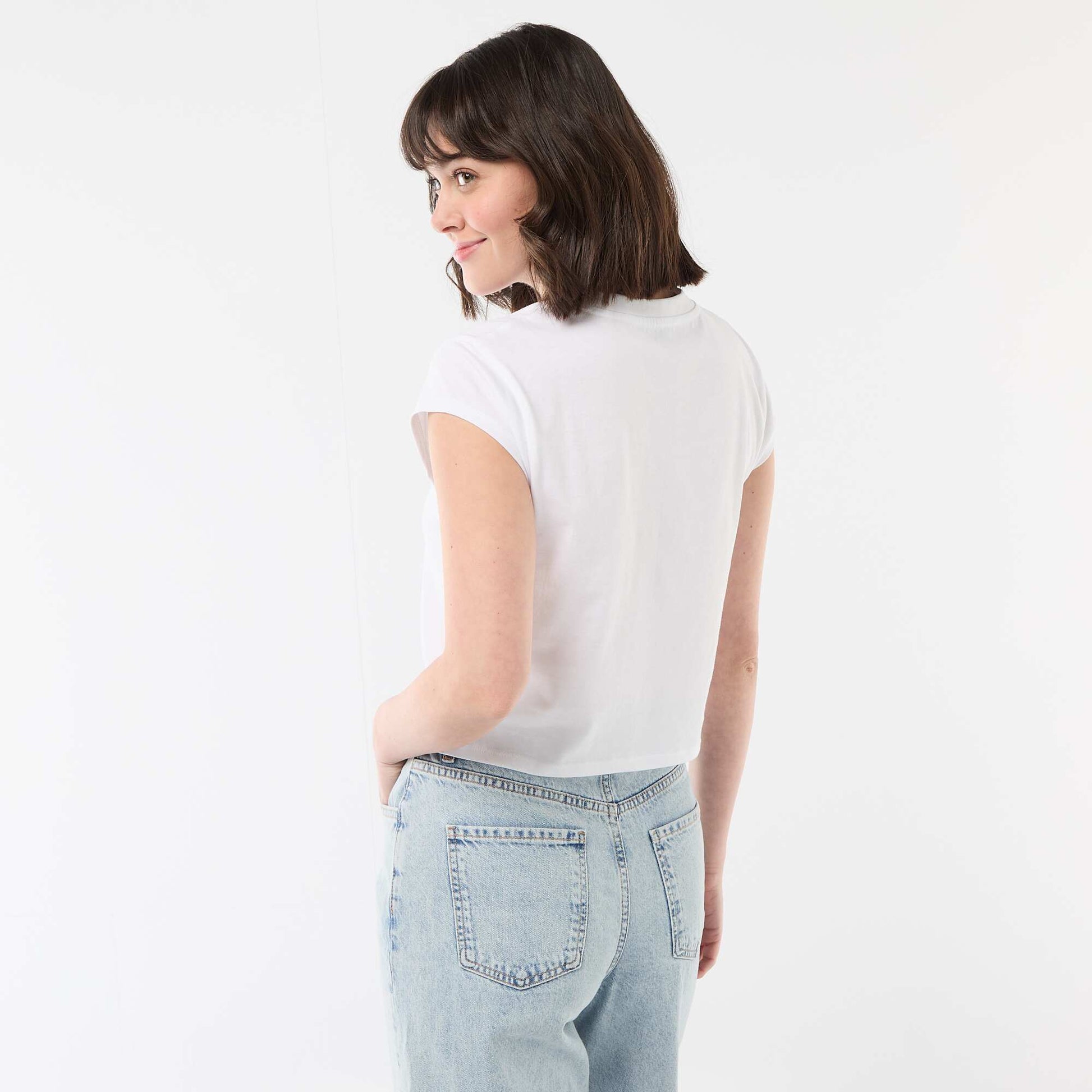 Tee-shirt 'Stitch' cropped BLANC