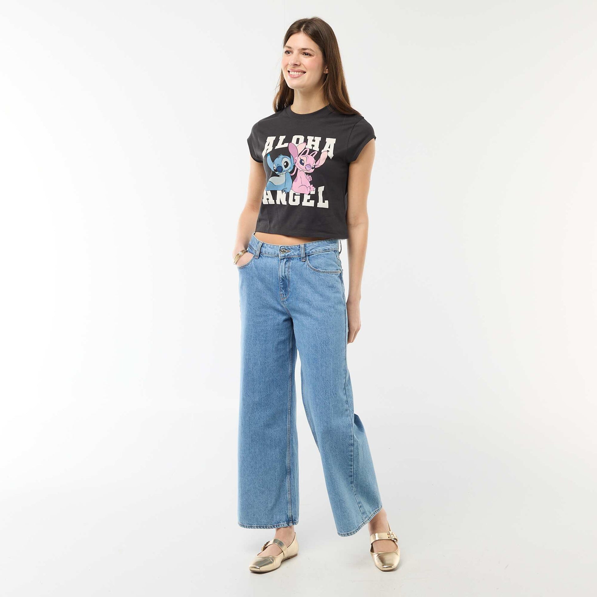 Tee-shirt 'Stitch' cropped NOIR