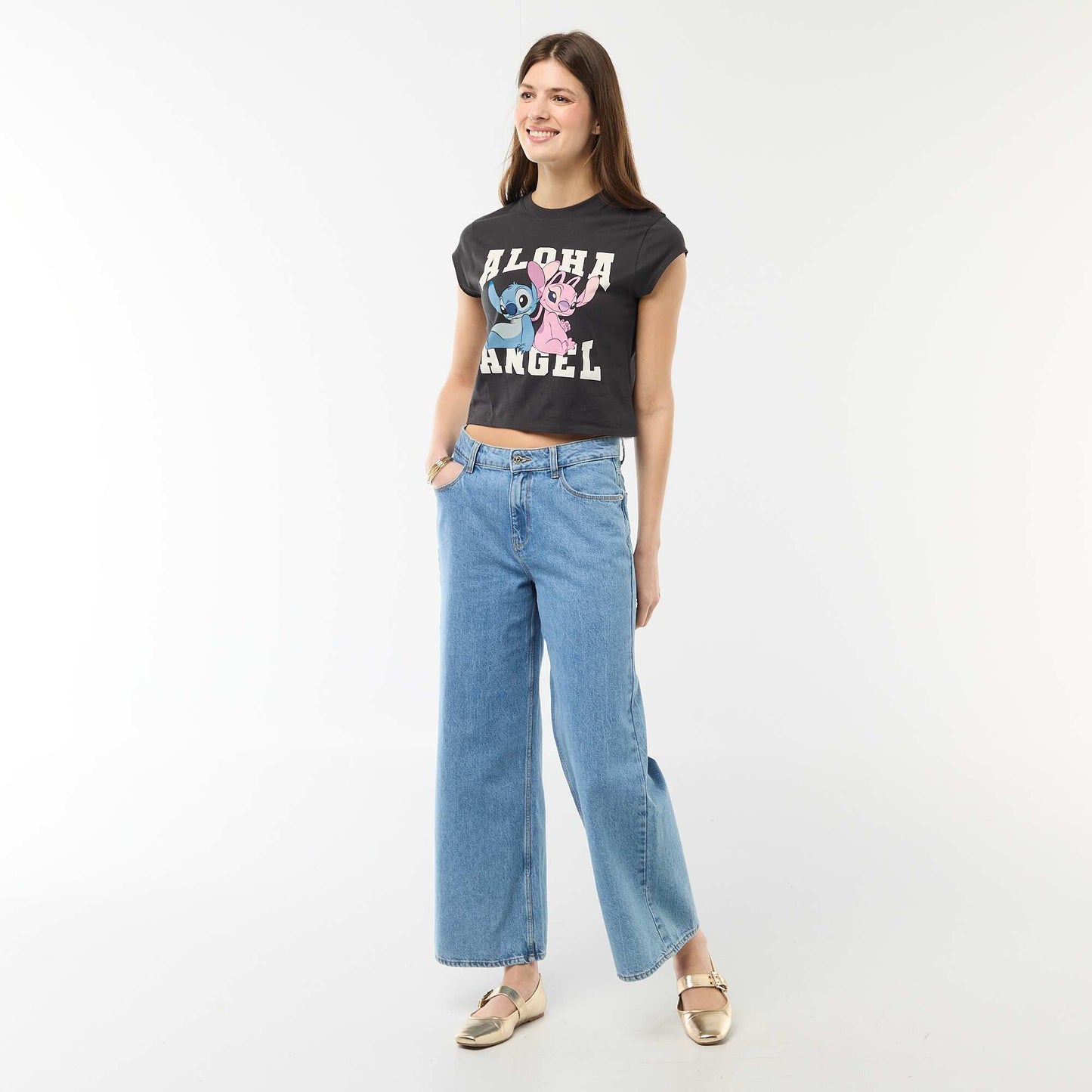 Tee-shirt 'Stitch' cropped NOIR
