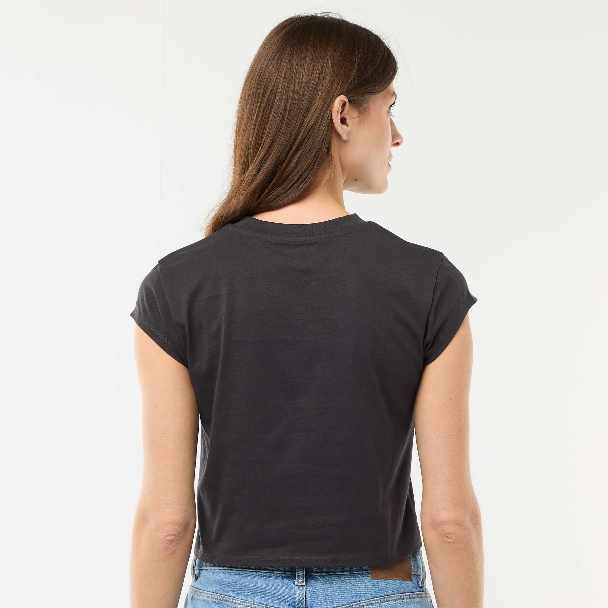 Tee-shirt 'Stitch' cropped NOIR