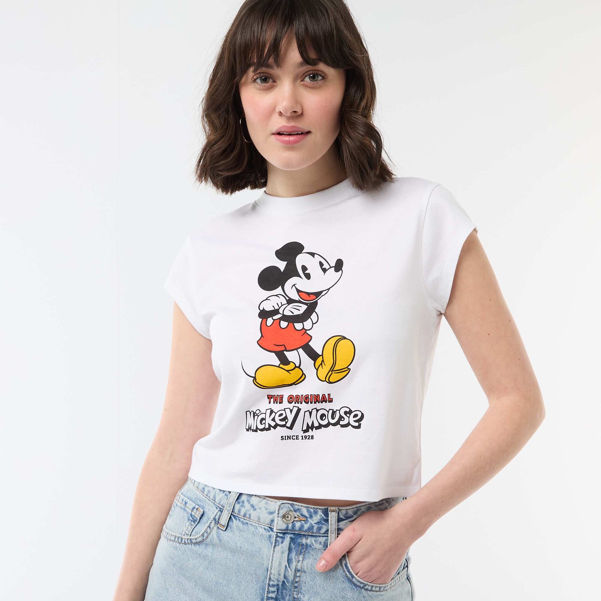 Tee-shirt 'Mickey' cropped 'Disney' BLANC