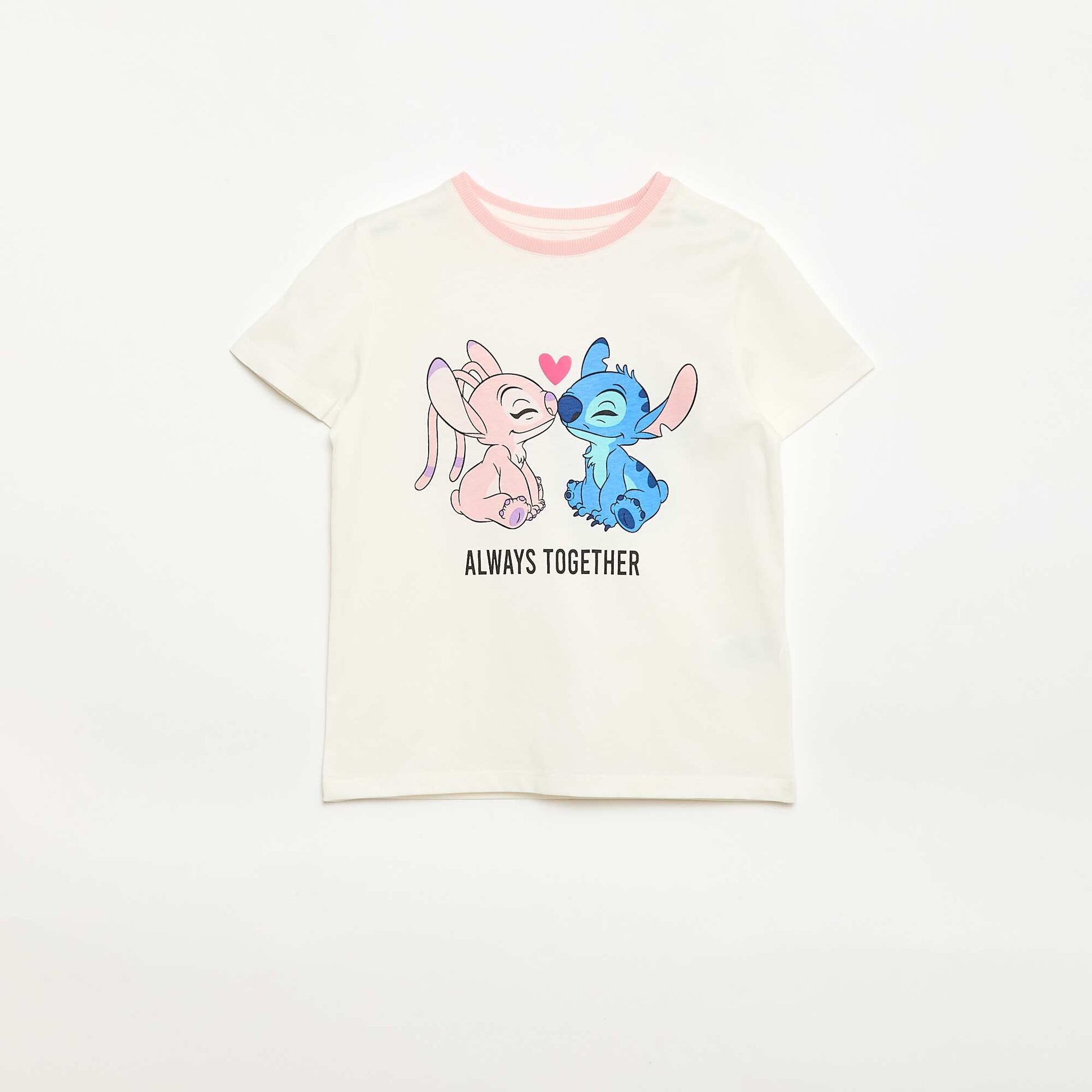 T-shirt 'Disney' 'Stitch & Angel' en coton uni BLANC