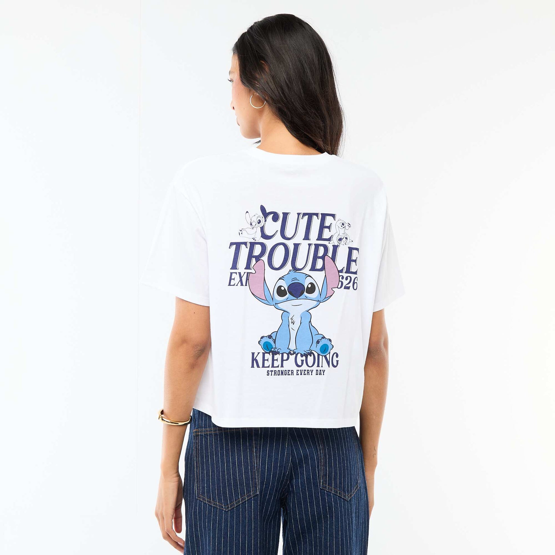 Tee-shirt 'Stitch' cropped à manches courtes BLANC