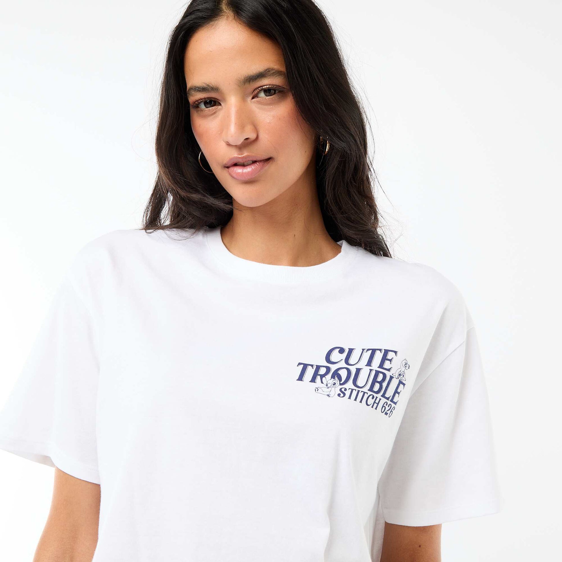 Tee-shirt 'Stitch' cropped à manches courtes BLANC