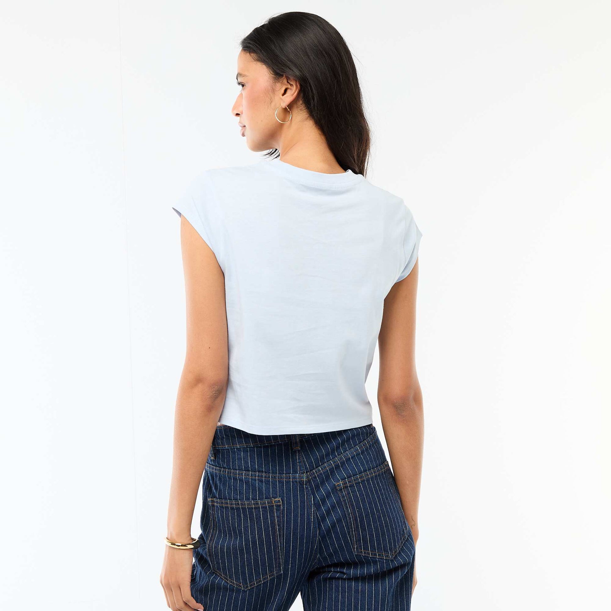 Tee-shirt 'Stitch' cropped BLEU