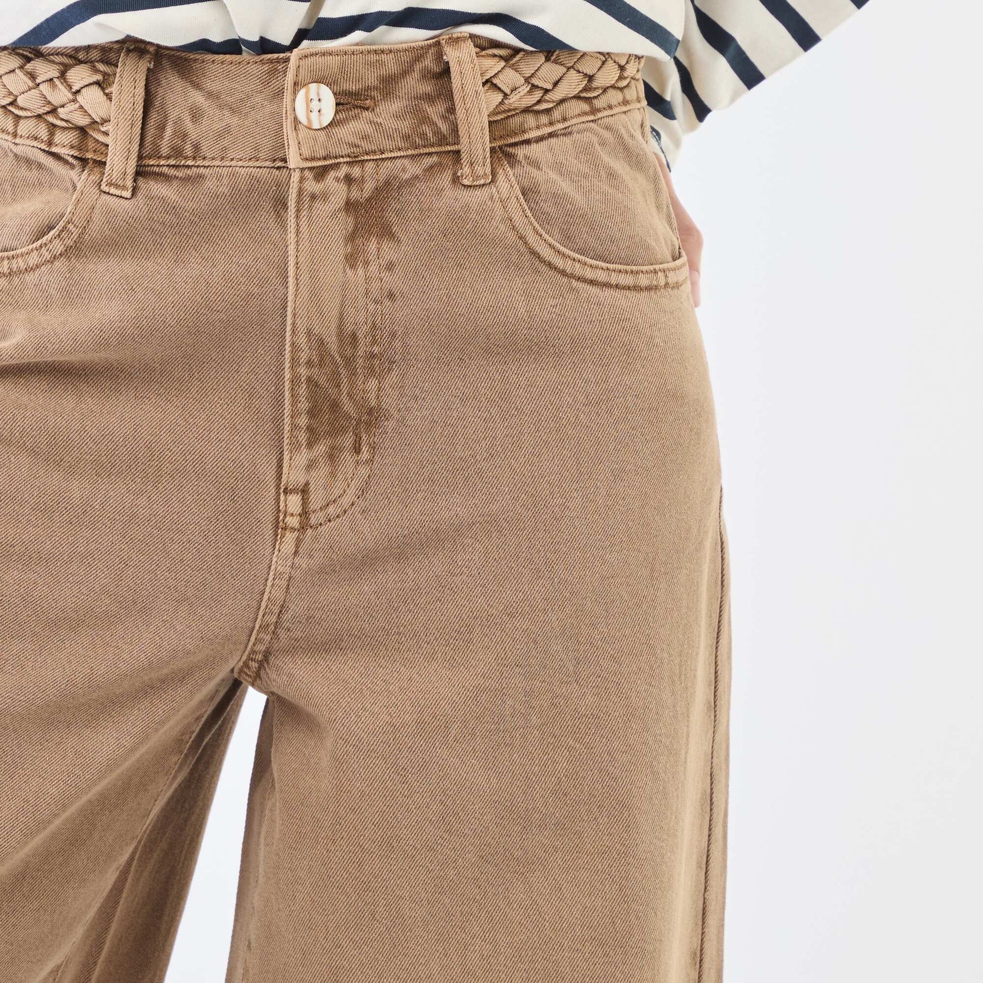 Pantalon denim taille haute et coupe large MARRON