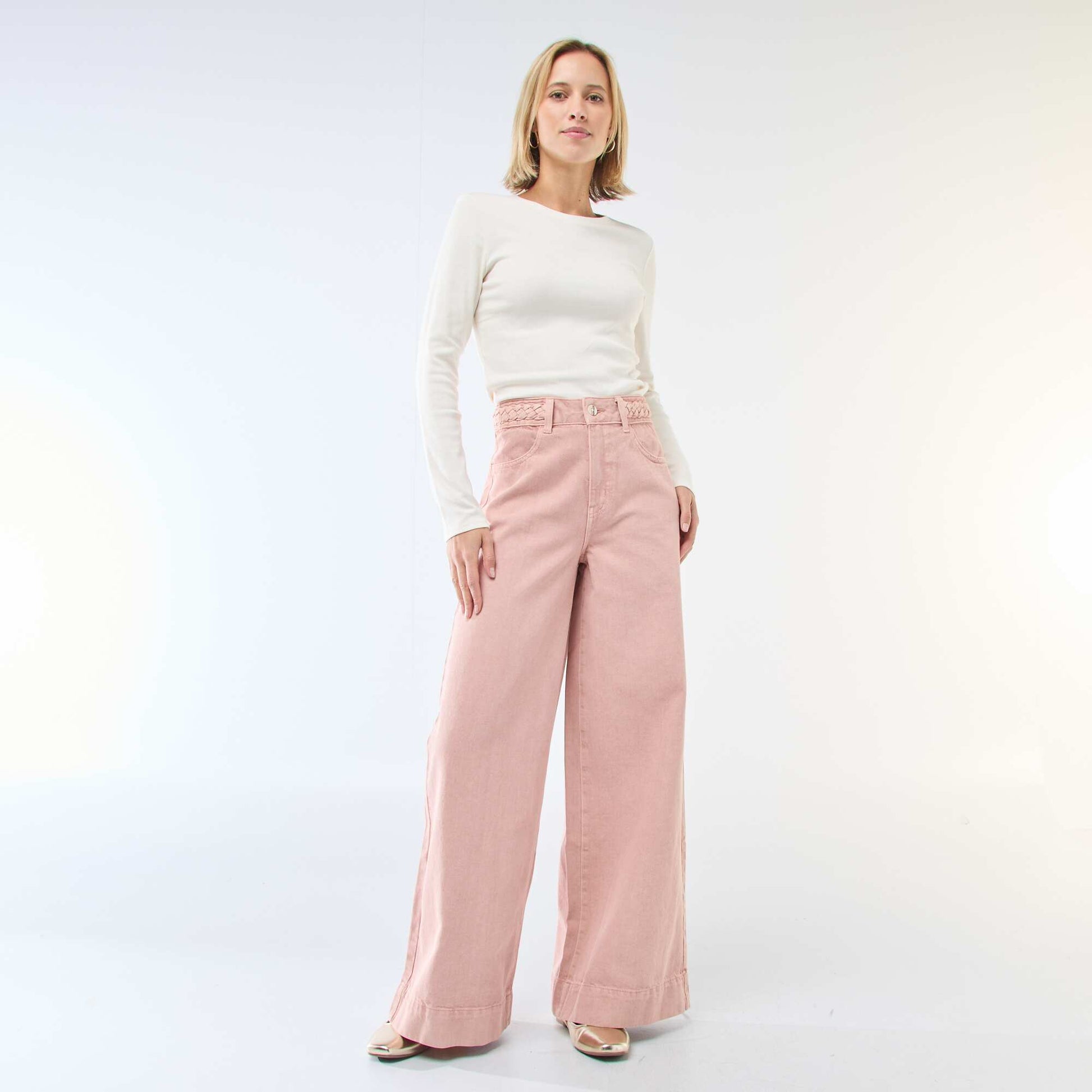 Pantalon denim taille haute et coupe large ROSE