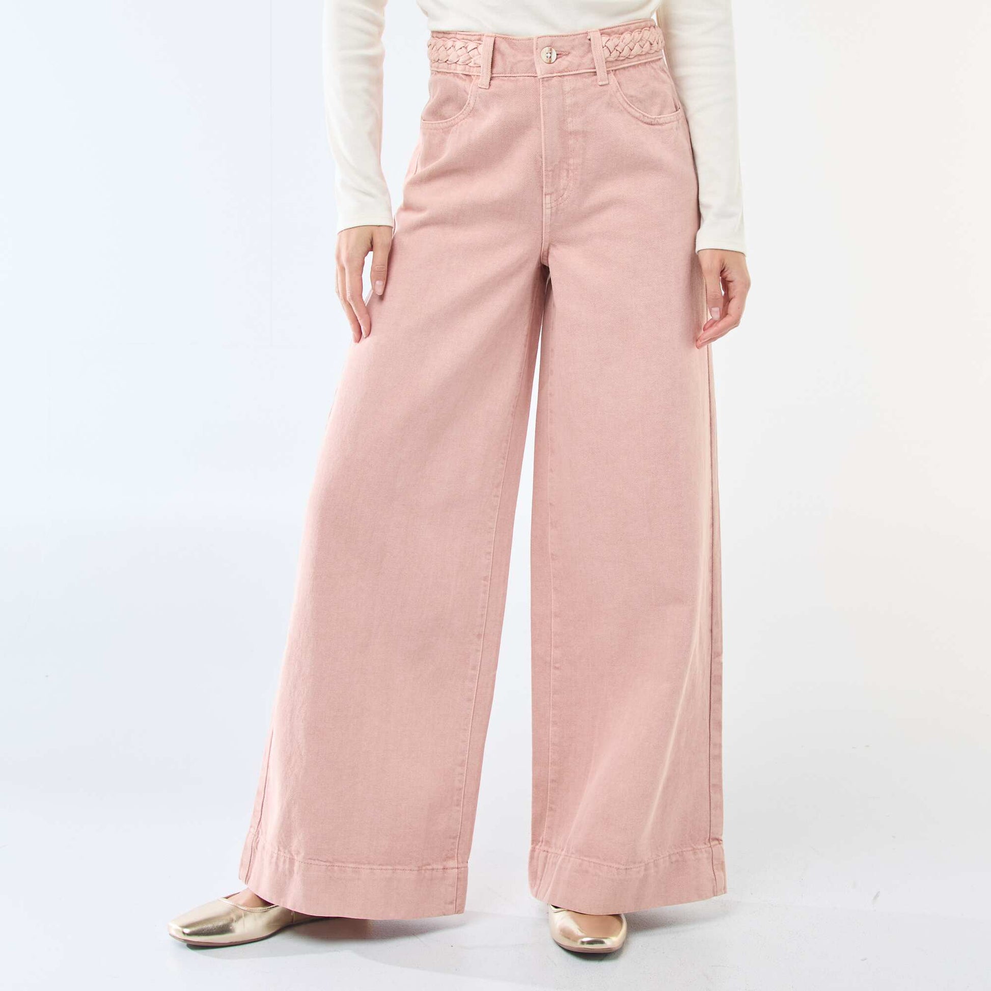 Pantalon denim taille haute et coupe large ROSE