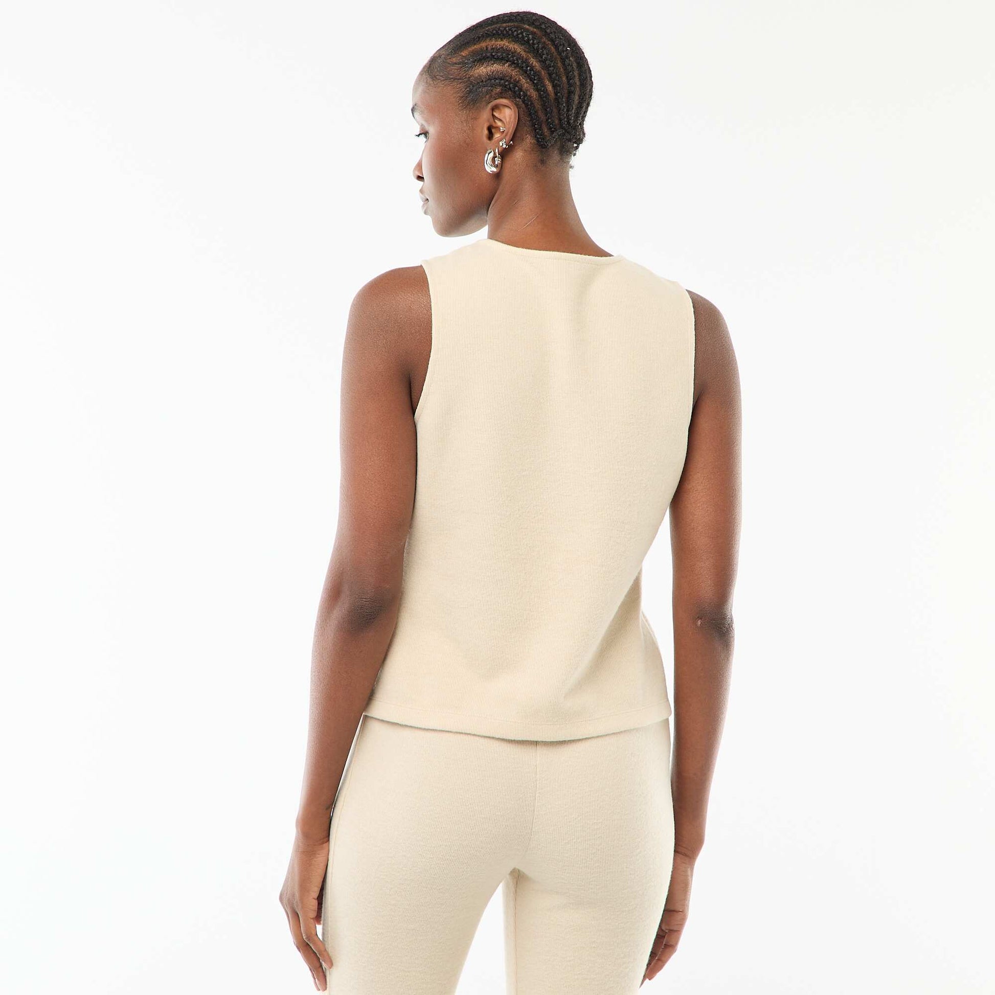 Top sans manches boutonné en maille doudou BEIGE