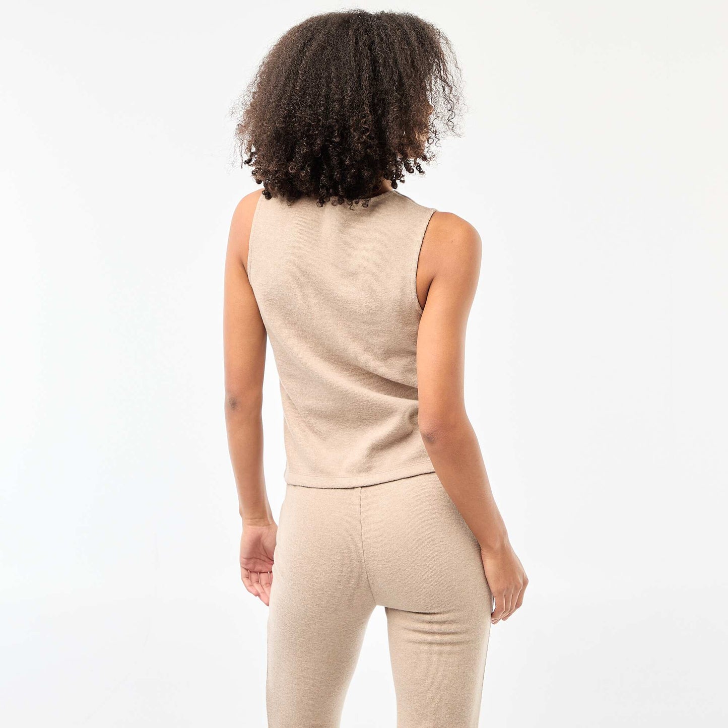 Top sans manches boutonné en maille doudou MARRON