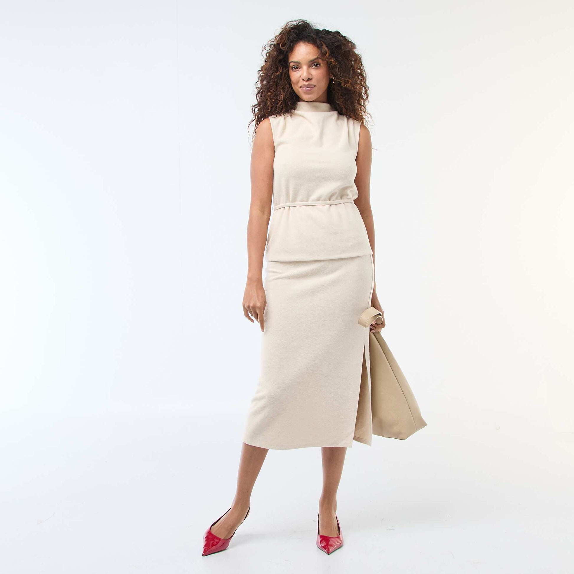 Jupe en maille doudou effet drapé BEIGE