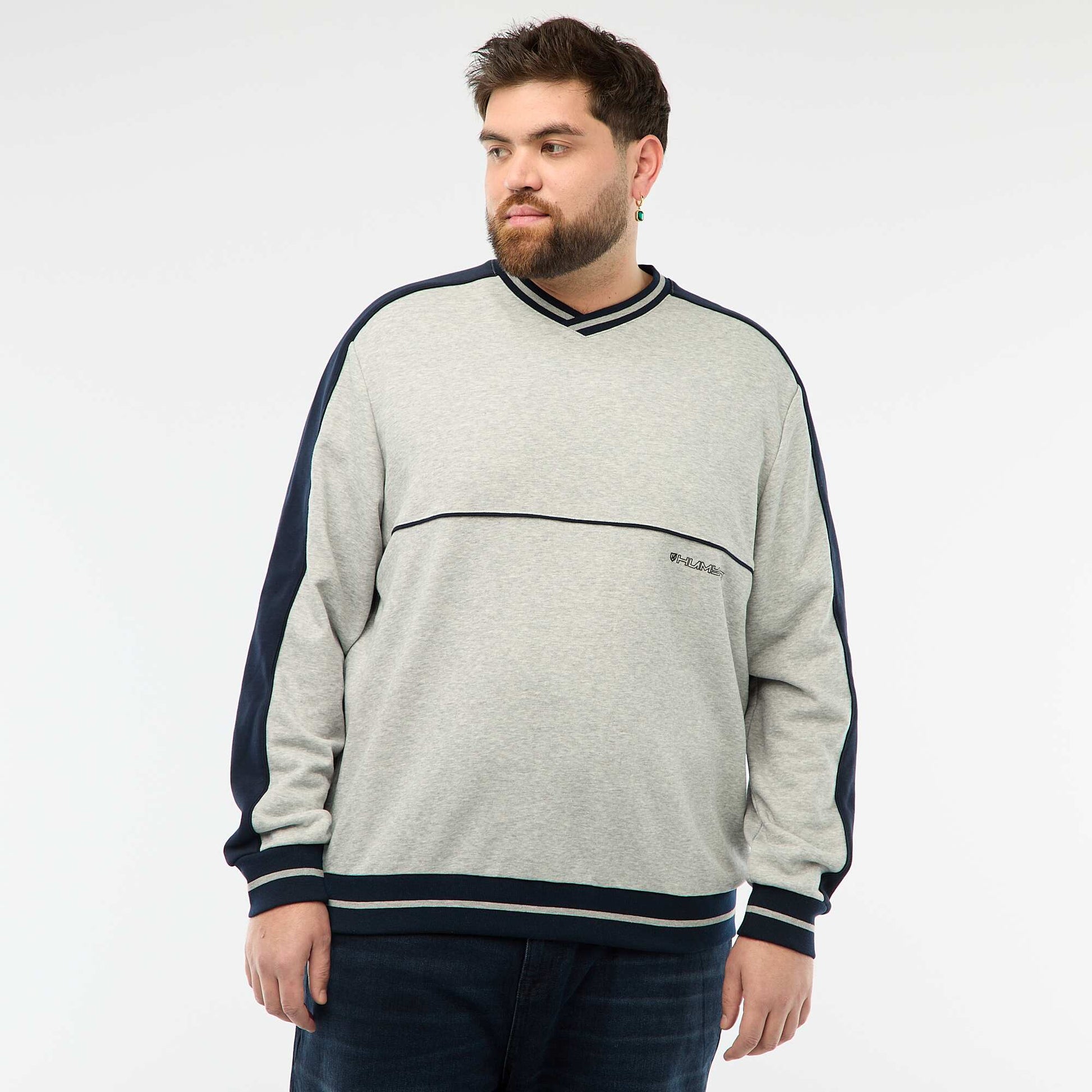 Sweat col V en French Terry GRIS