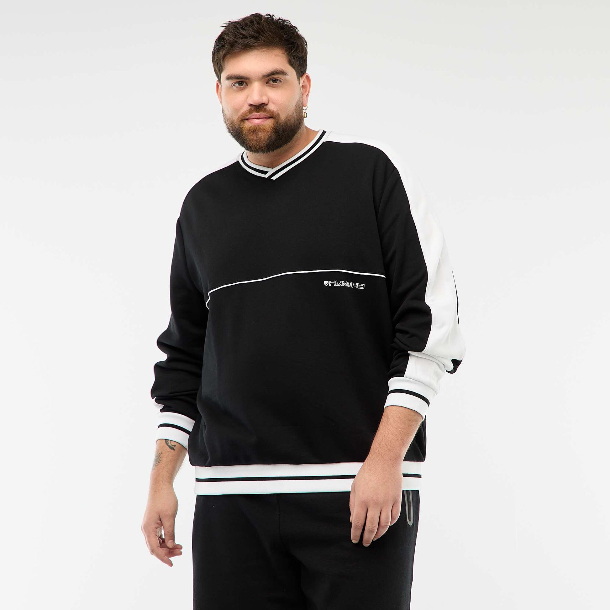 Sweat col V en French Terry NOIR