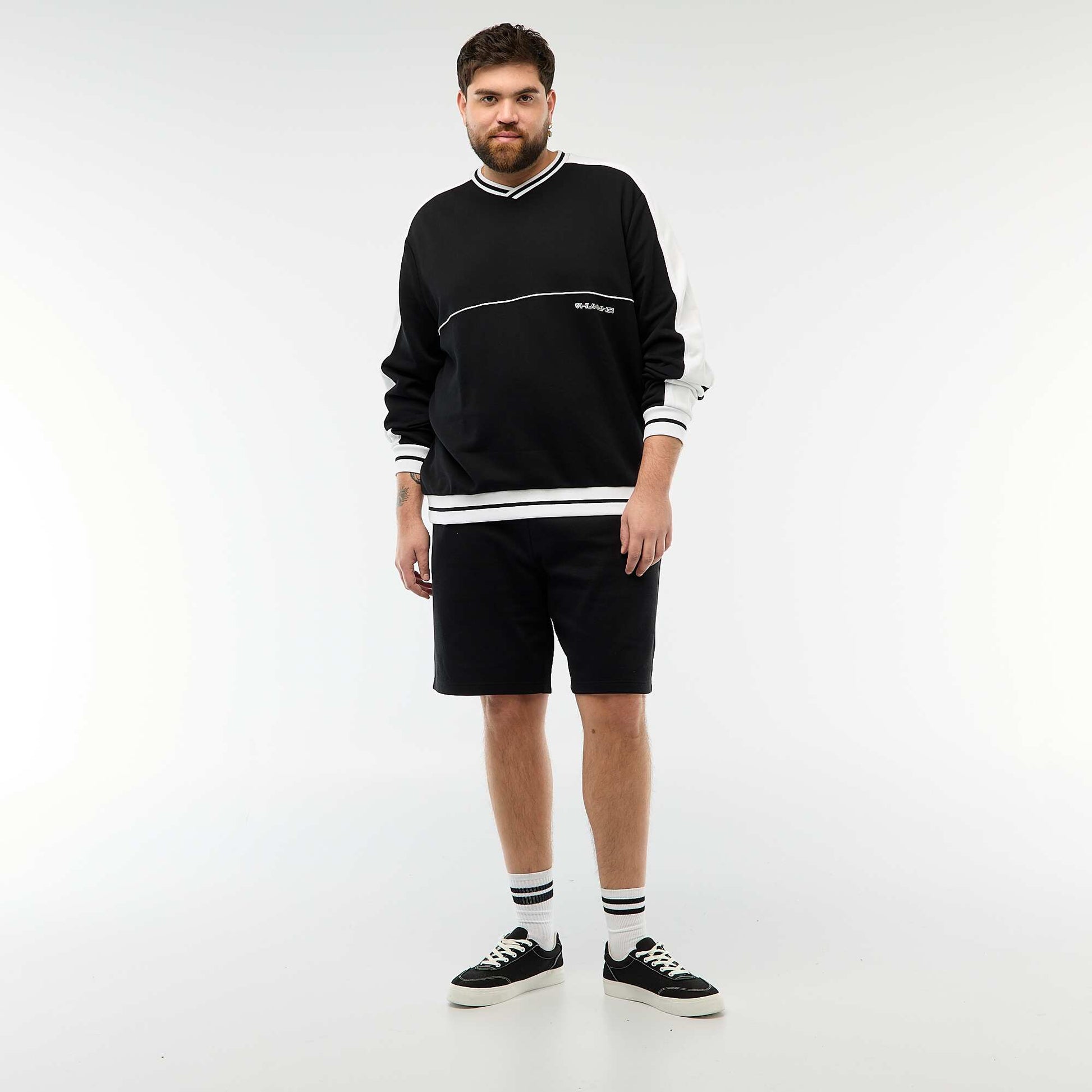Sweat col V en French Terry NOIR