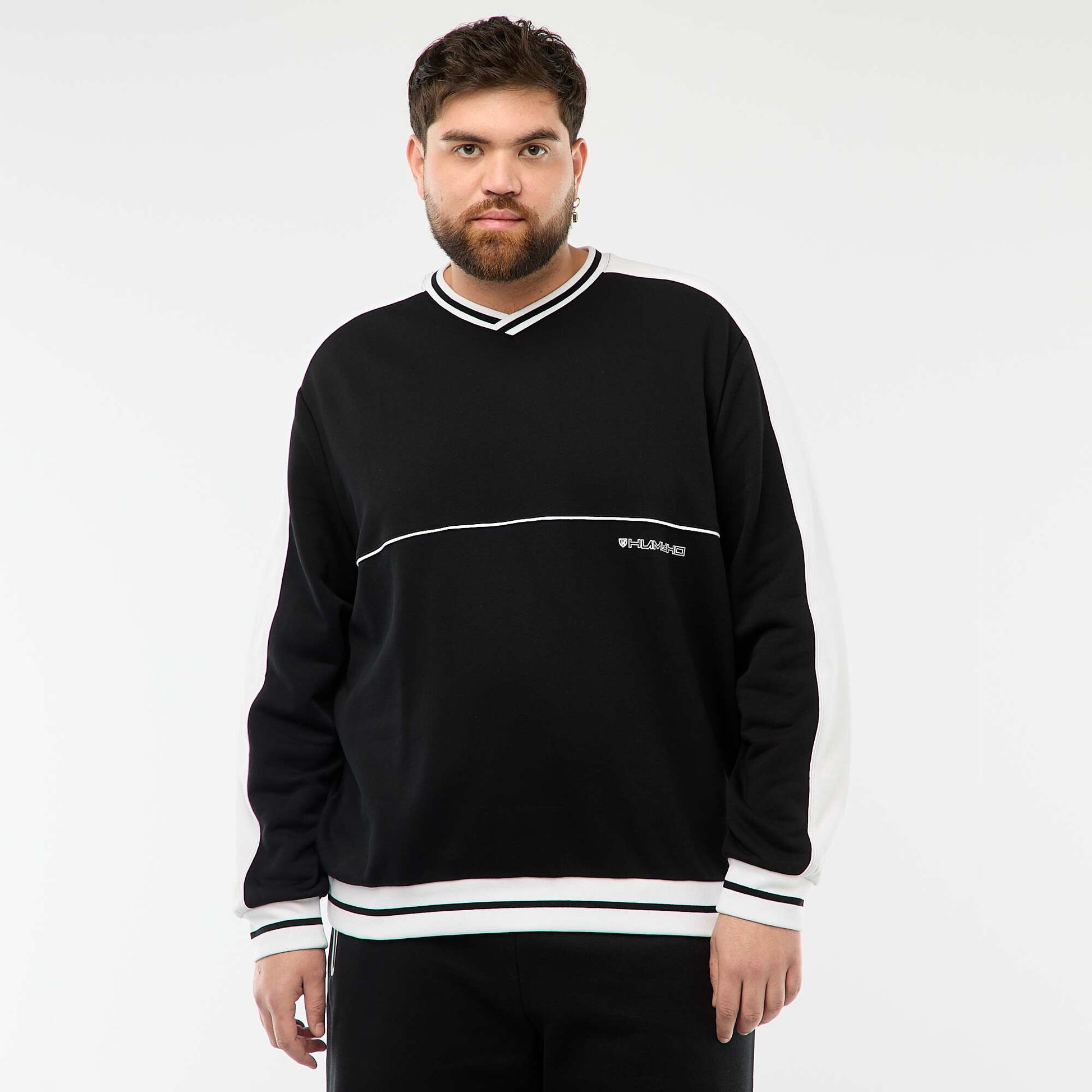Sweat col V en French Terry NOIR