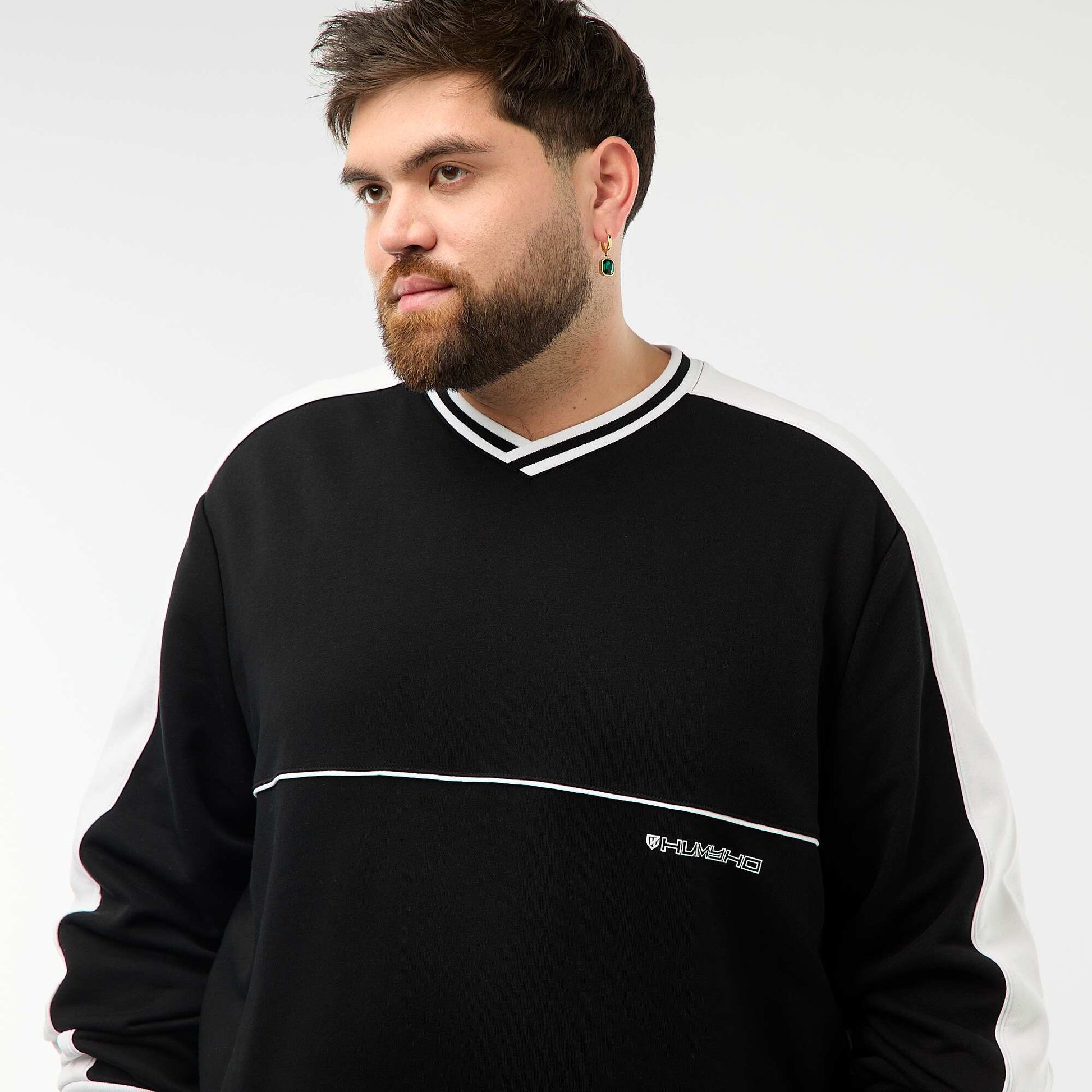 Sweat col V en French Terry NOIR
