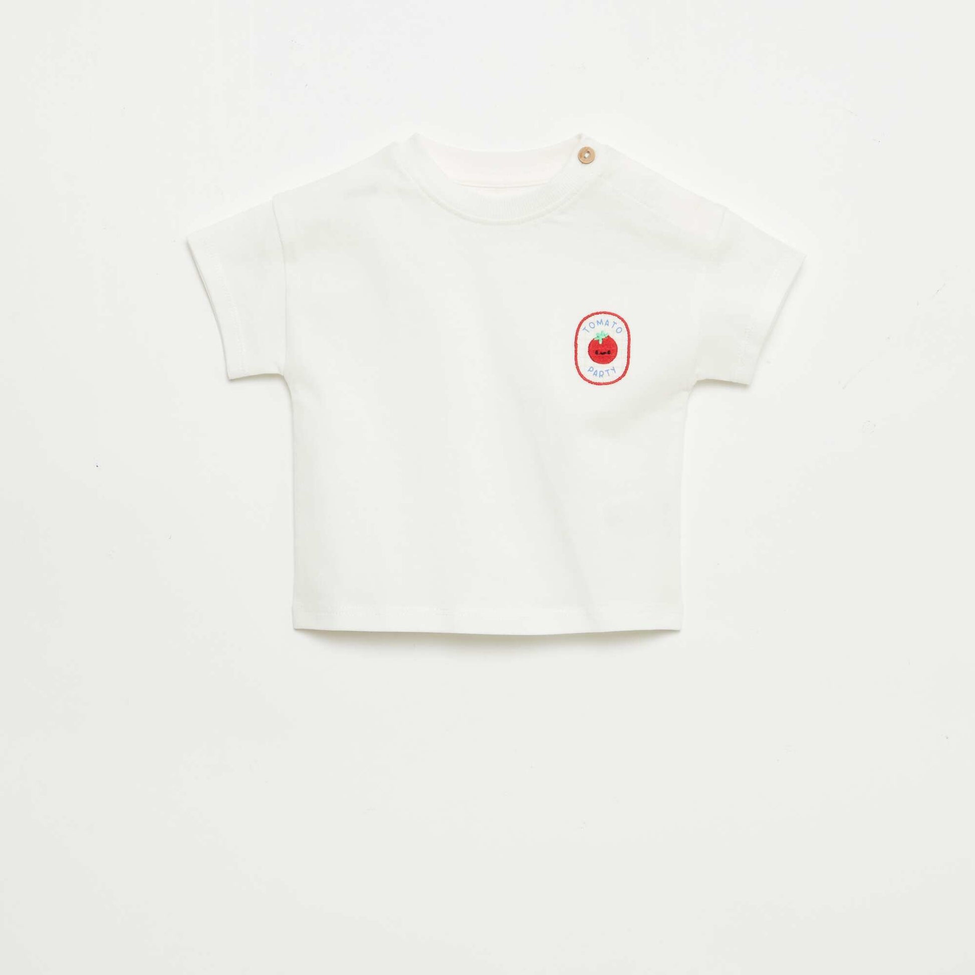 Tee-shirt avec broderie sur poitrine BLANC