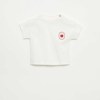 Tee-shirt avec broderie sur poitrine BLANC