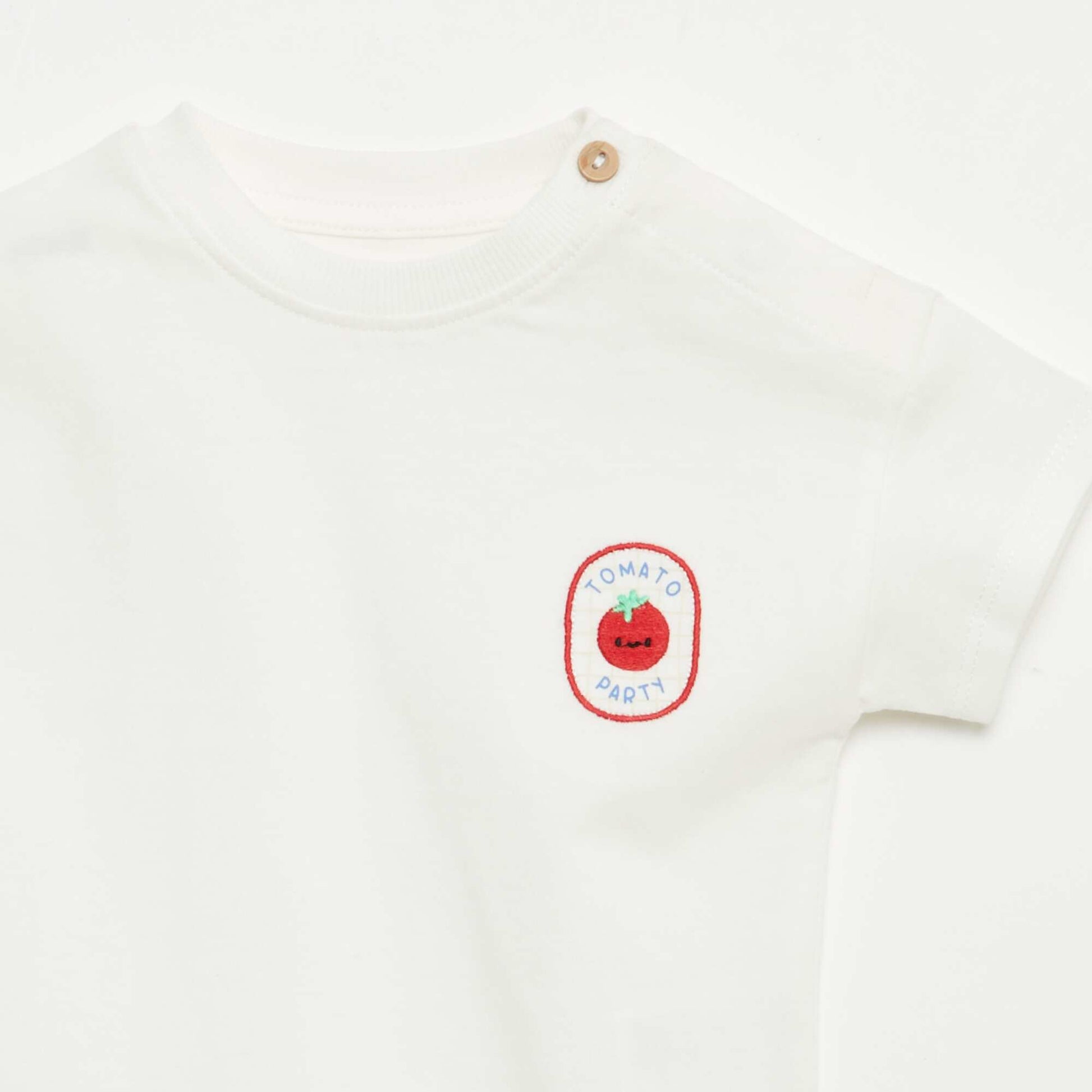 Tee-shirt avec broderie sur poitrine BLANC