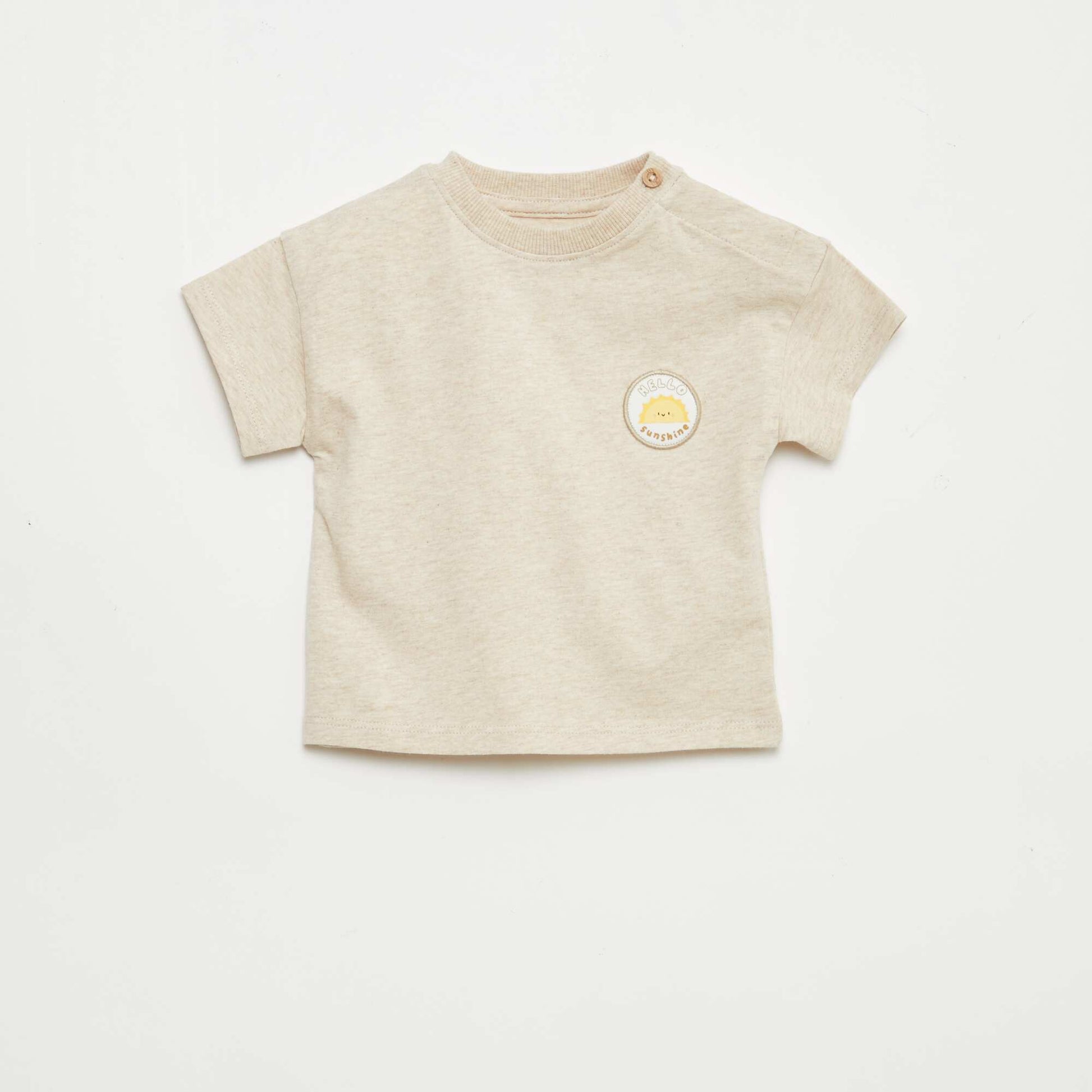 Tee-shirt avec broderie sur poitrine BEIGE
