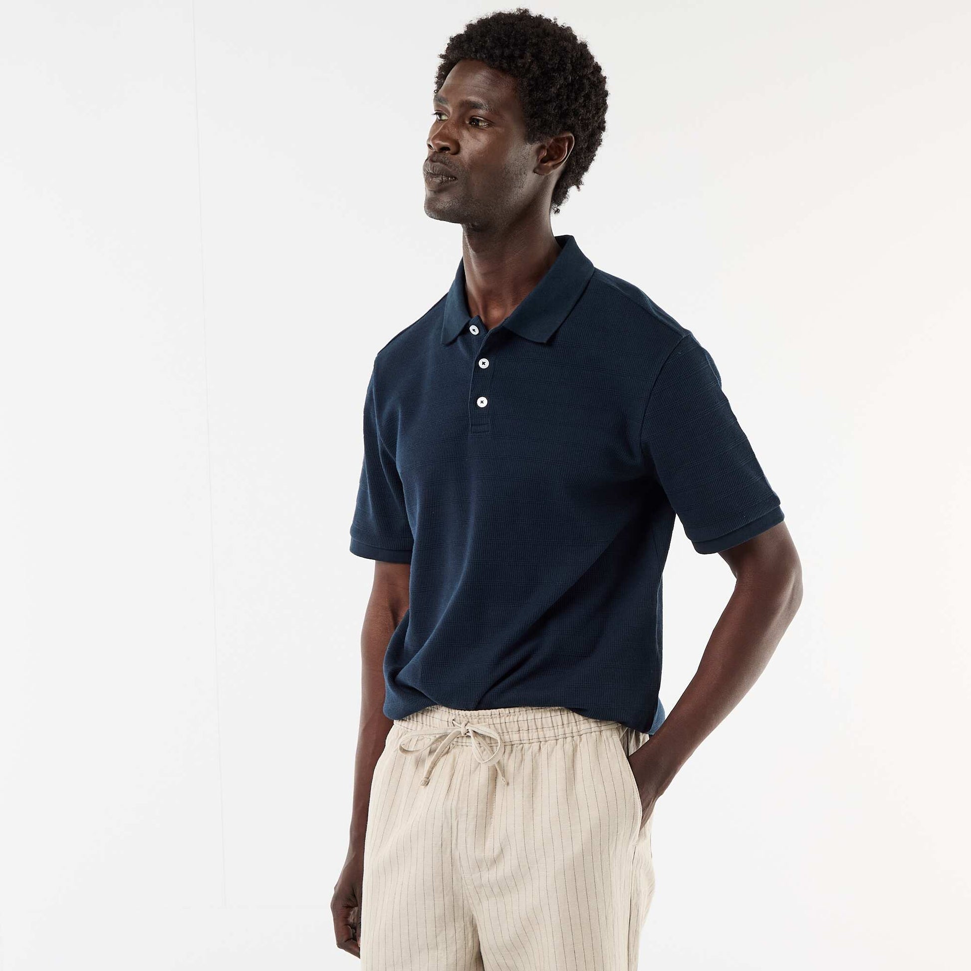 Polo en piqué de coton à manches courtes BLEU