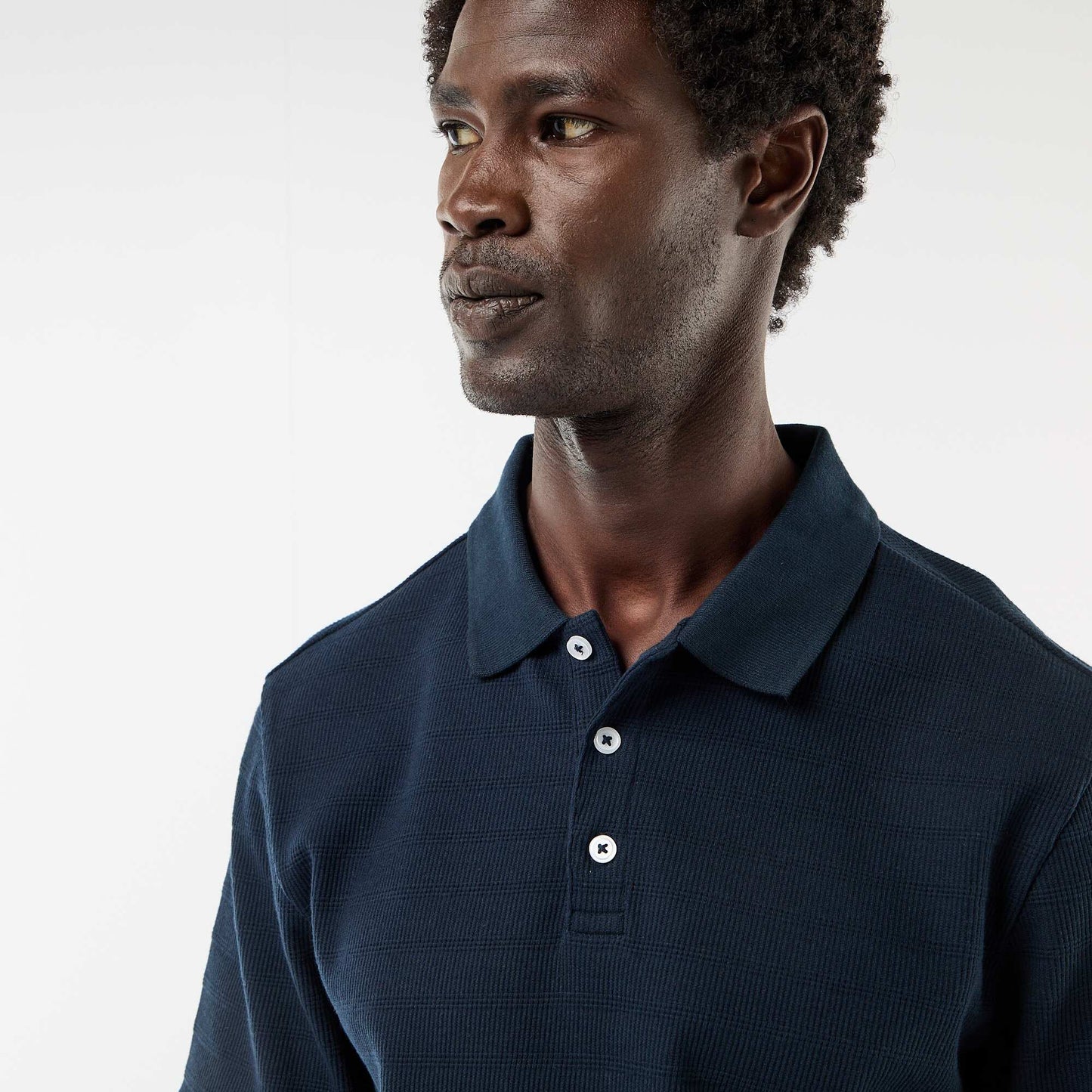 Polo en piqué de coton à manches courtes BLEU