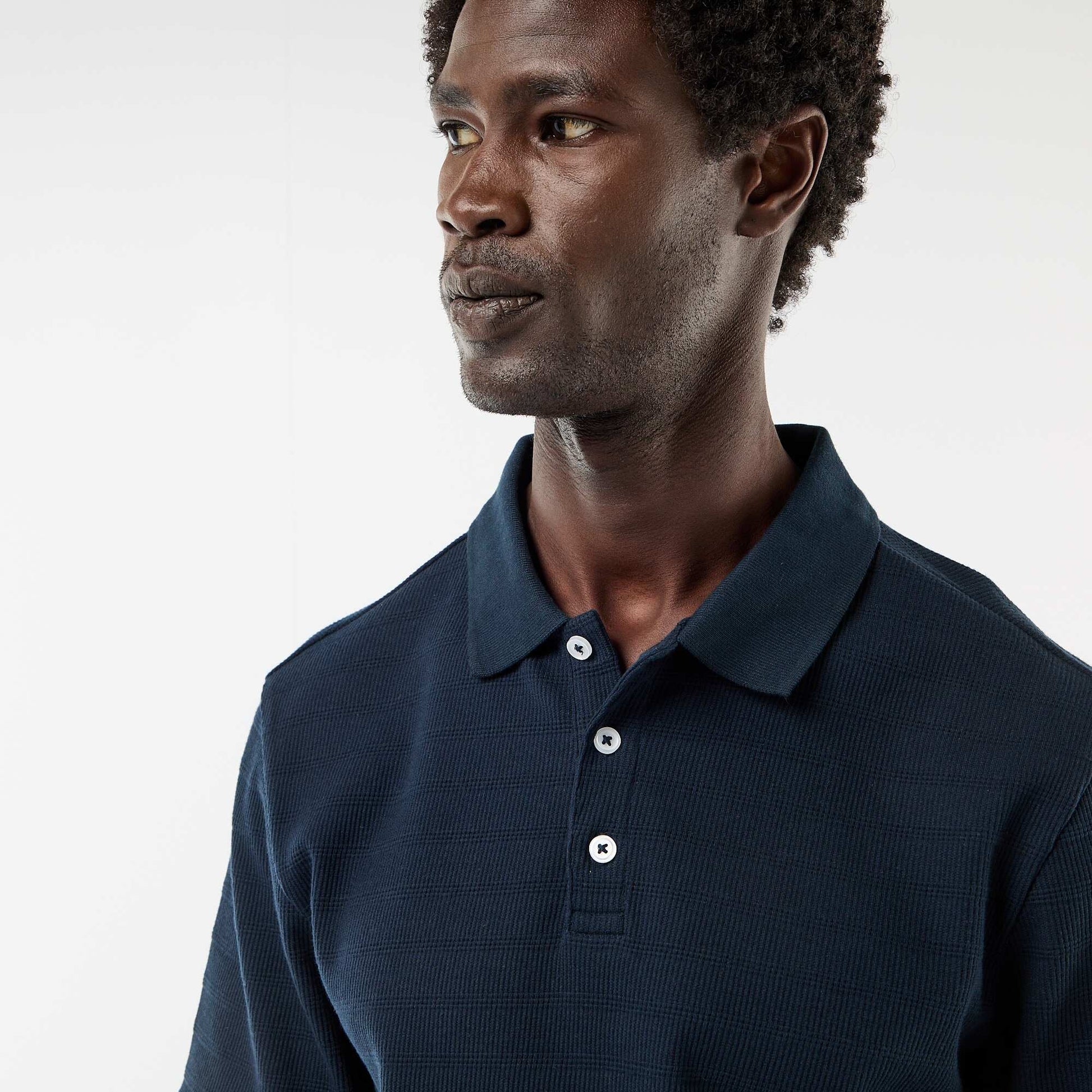 Polo en piqué de coton à manches courtes BLEU