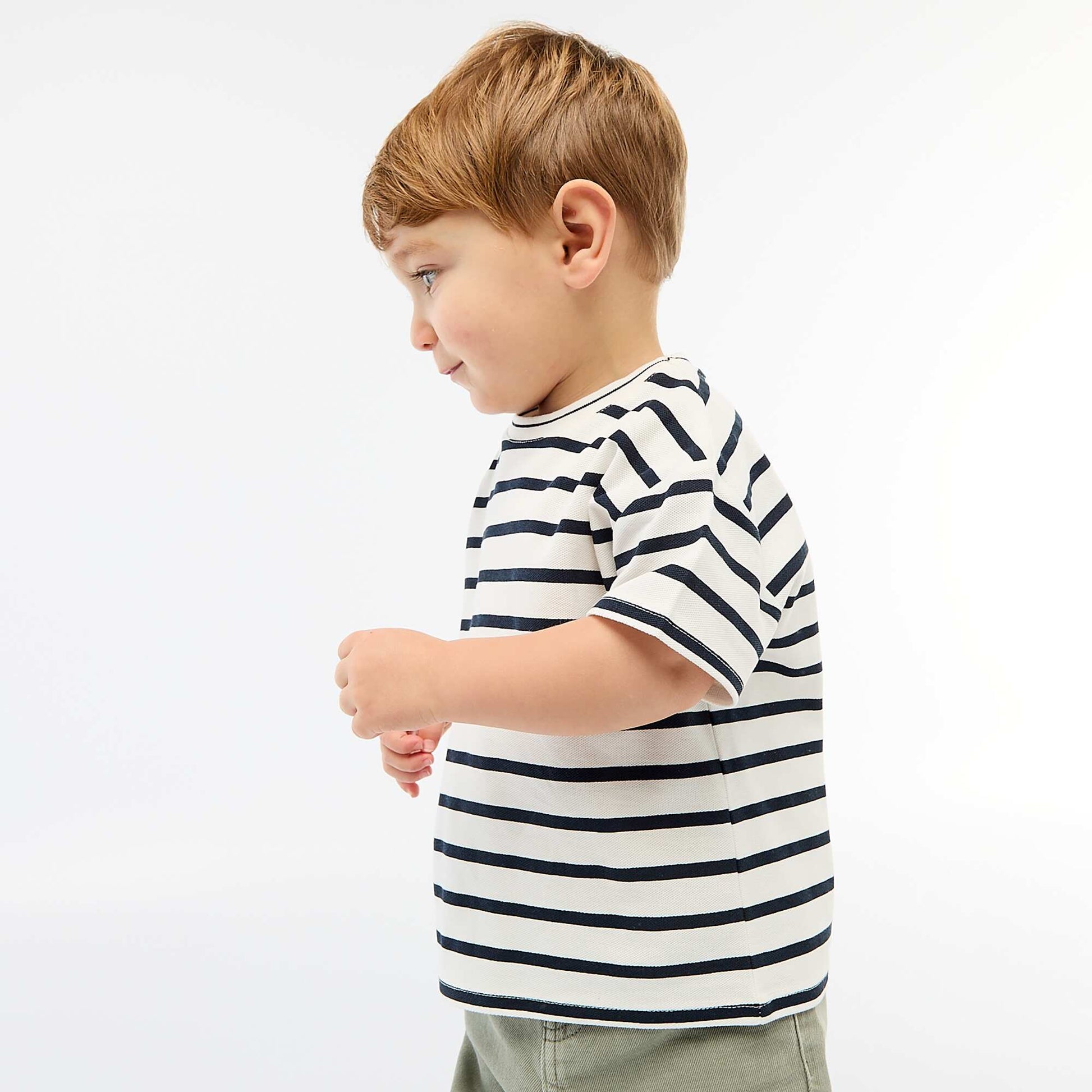 T-shirt rayé manches courtes en coton BLANC