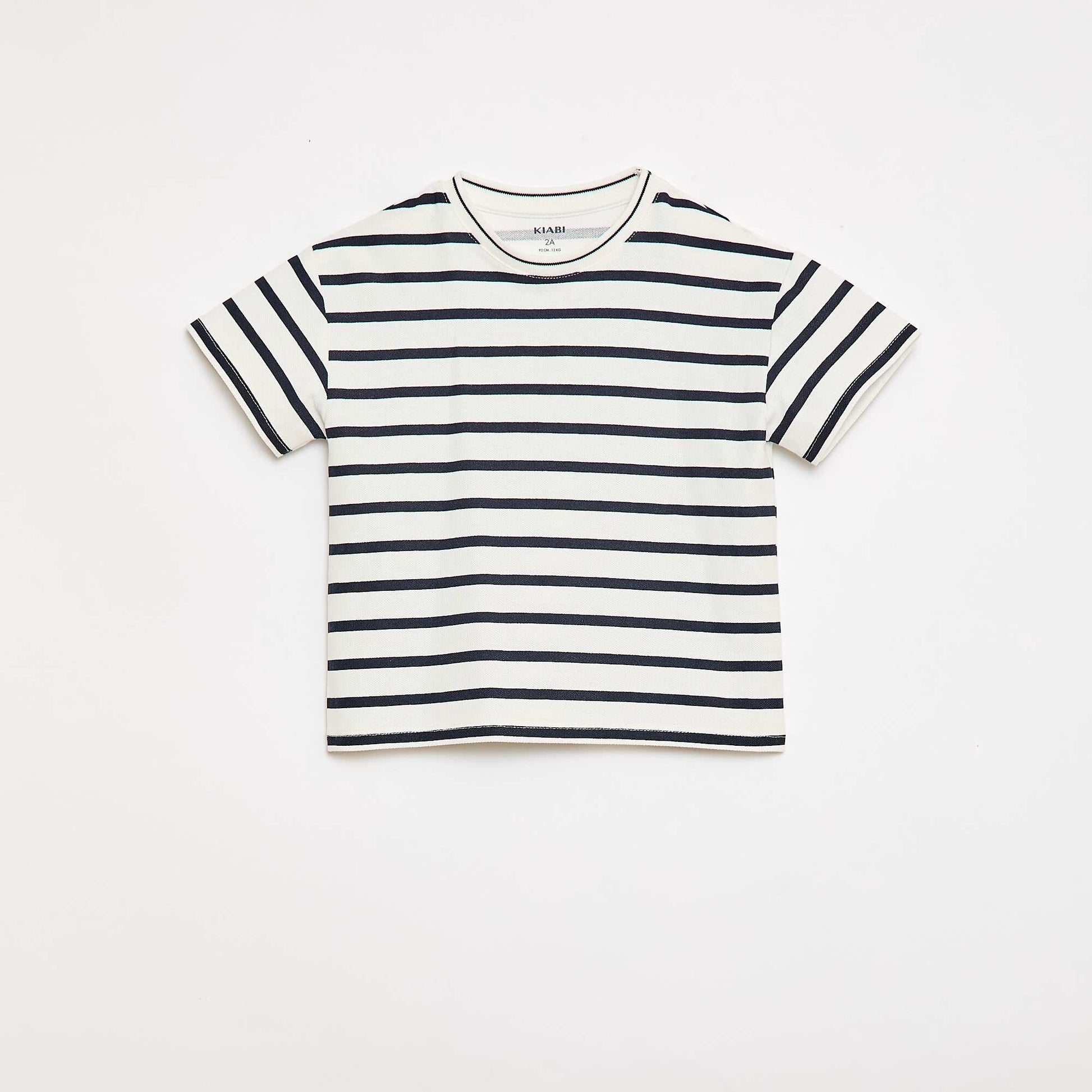 T-shirt rayé manches courtes en coton BLANC
