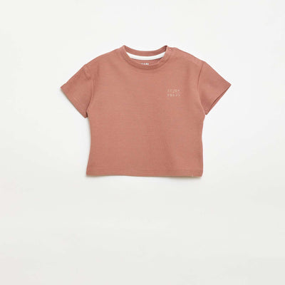 T-shirt uni manches courtes en coton MARRON