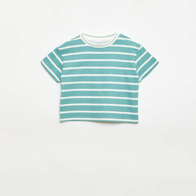T-shirt uni manches courtes en coton BLEU