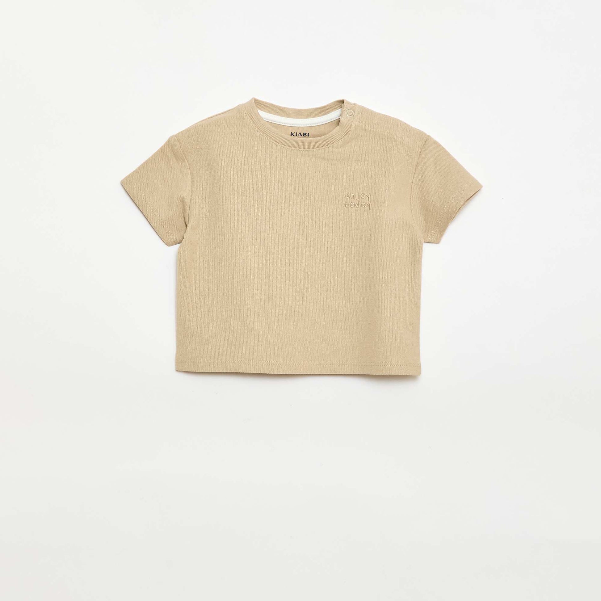 T-shirt uni manches courtes en coton BEIGE