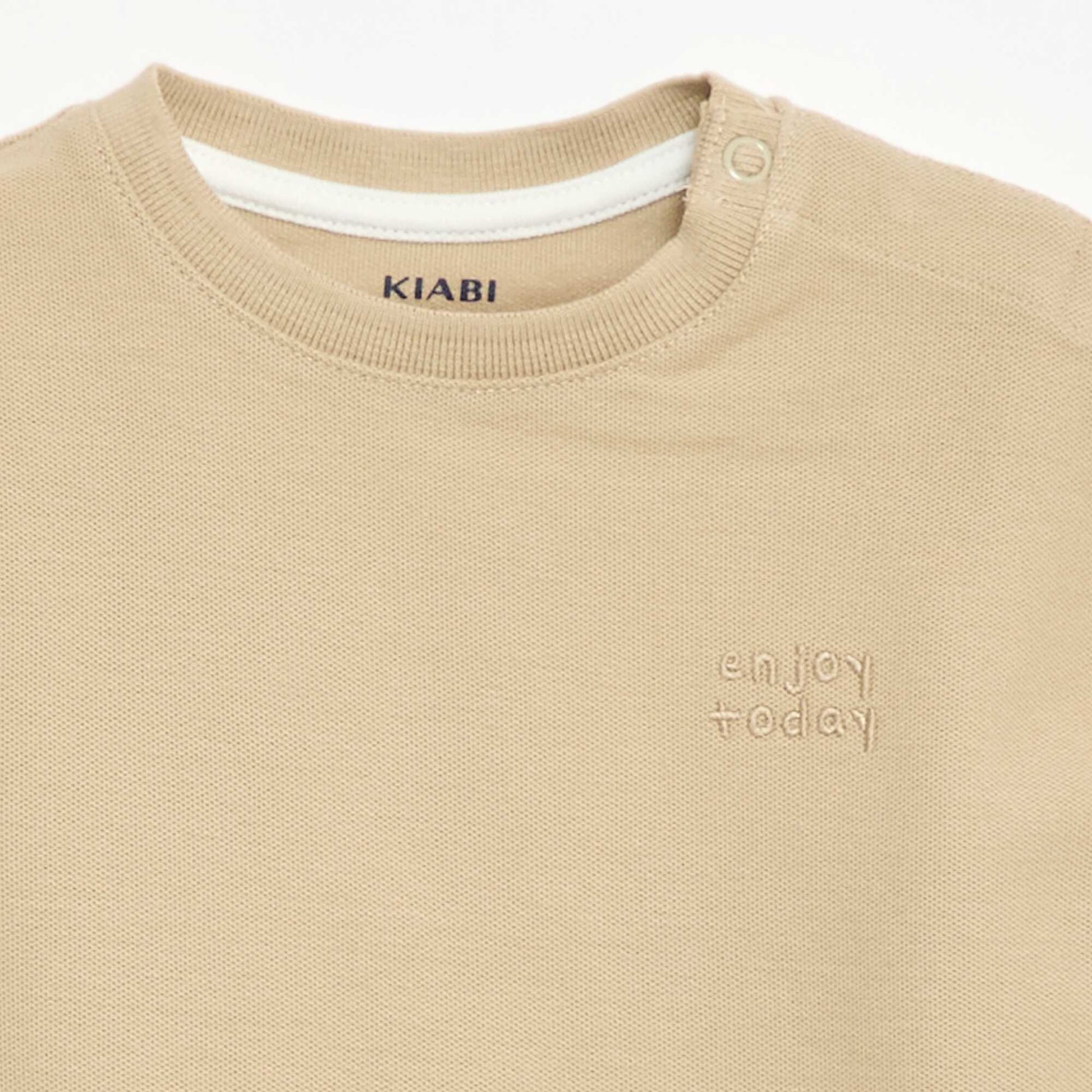 T-shirt uni manches courtes en coton BEIGE