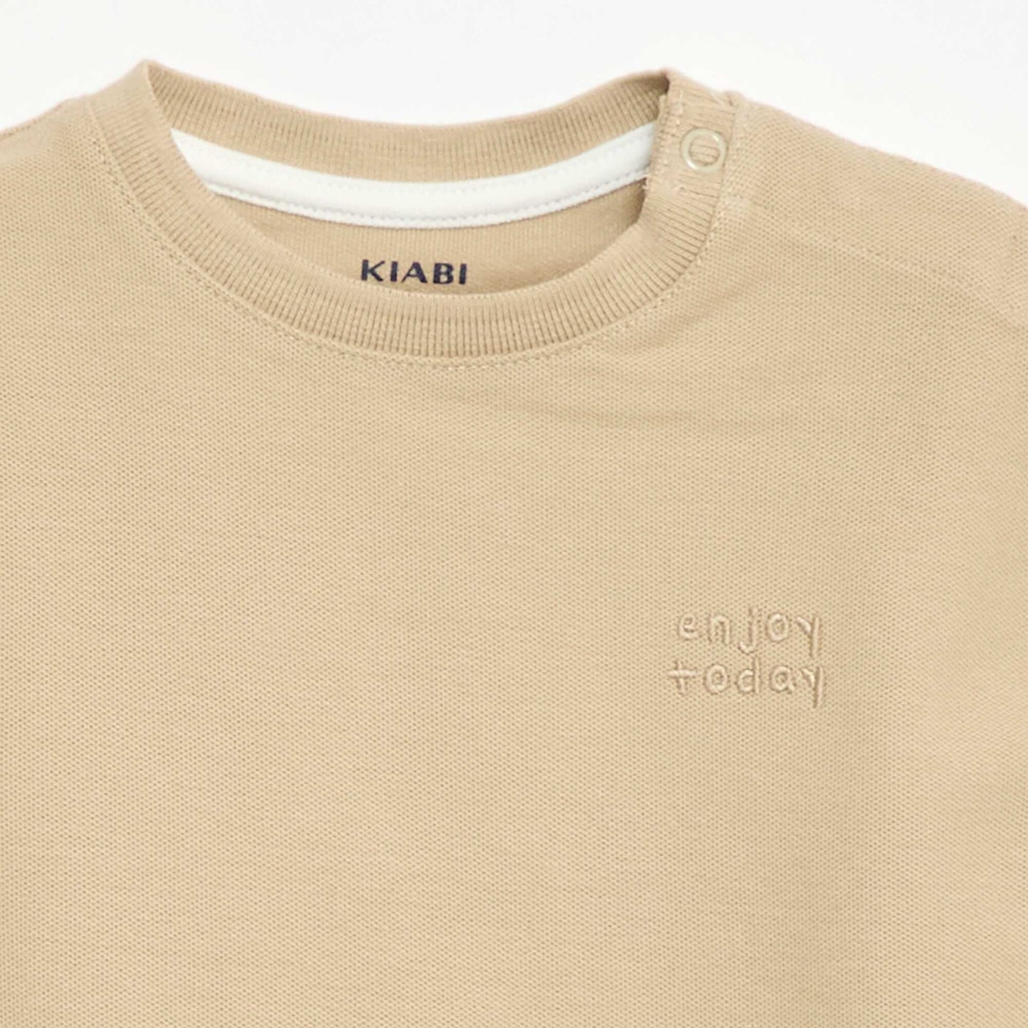 T-shirt uni manches courtes en coton BEIGE