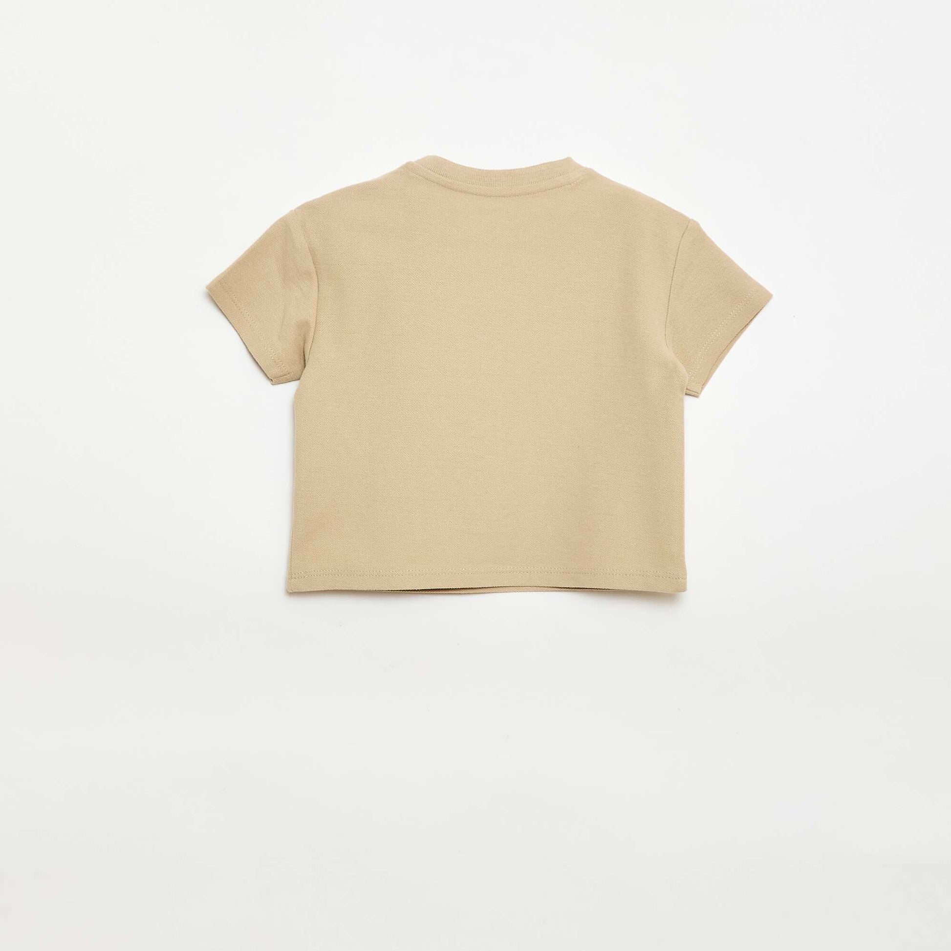 T-shirt uni manches courtes en coton BEIGE