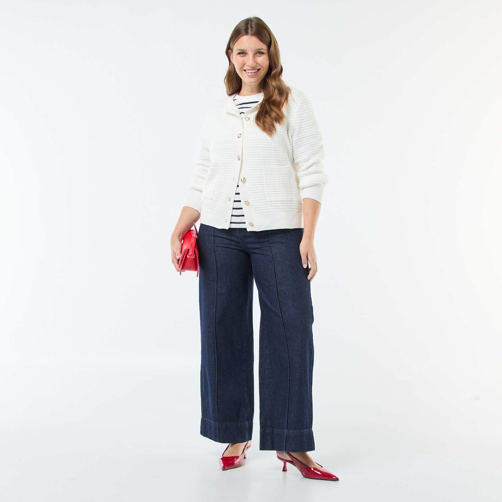 Gilet en maille gaufrée avec boutons dorés BEIGE