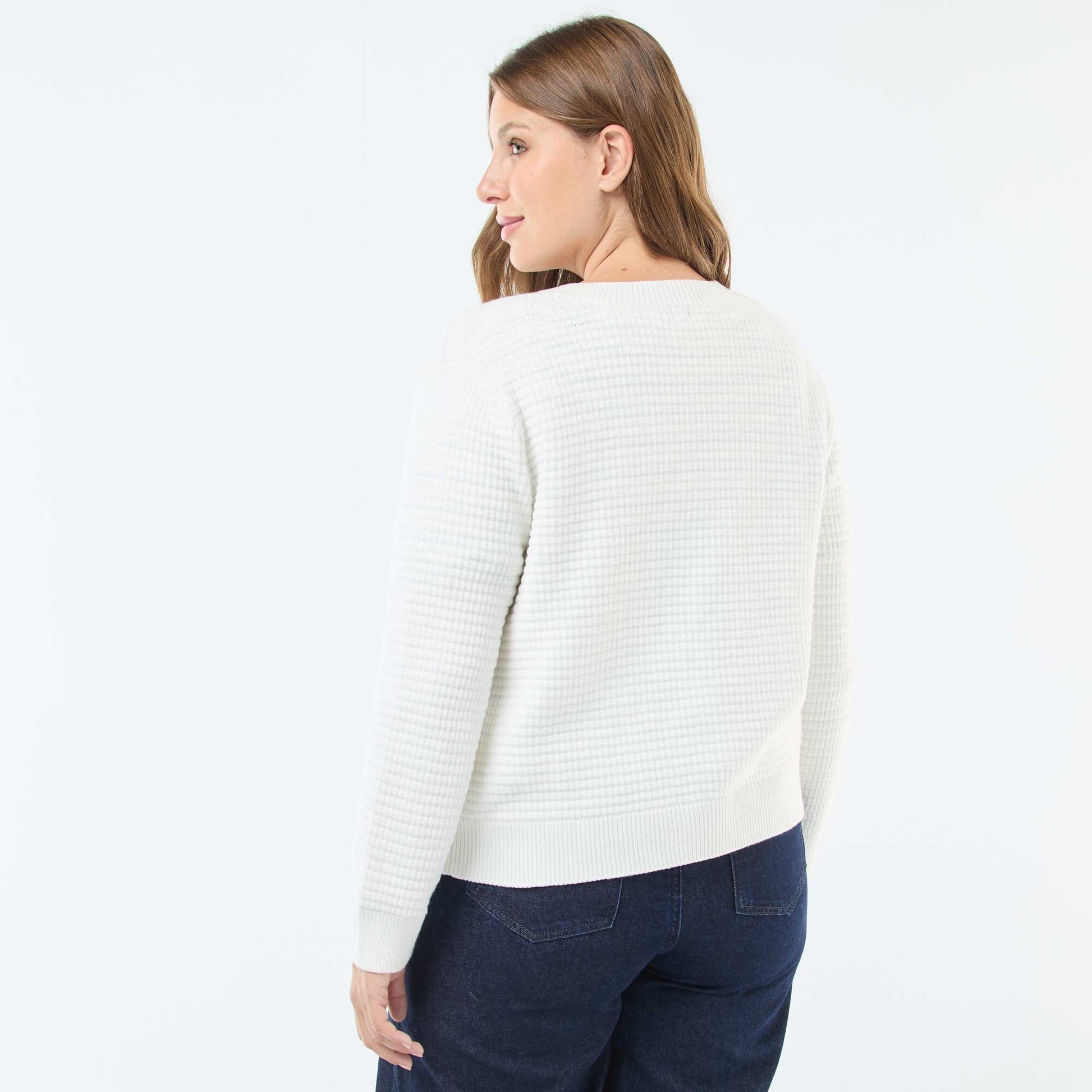 Gilet en maille gaufrée avec boutons dorés BEIGE