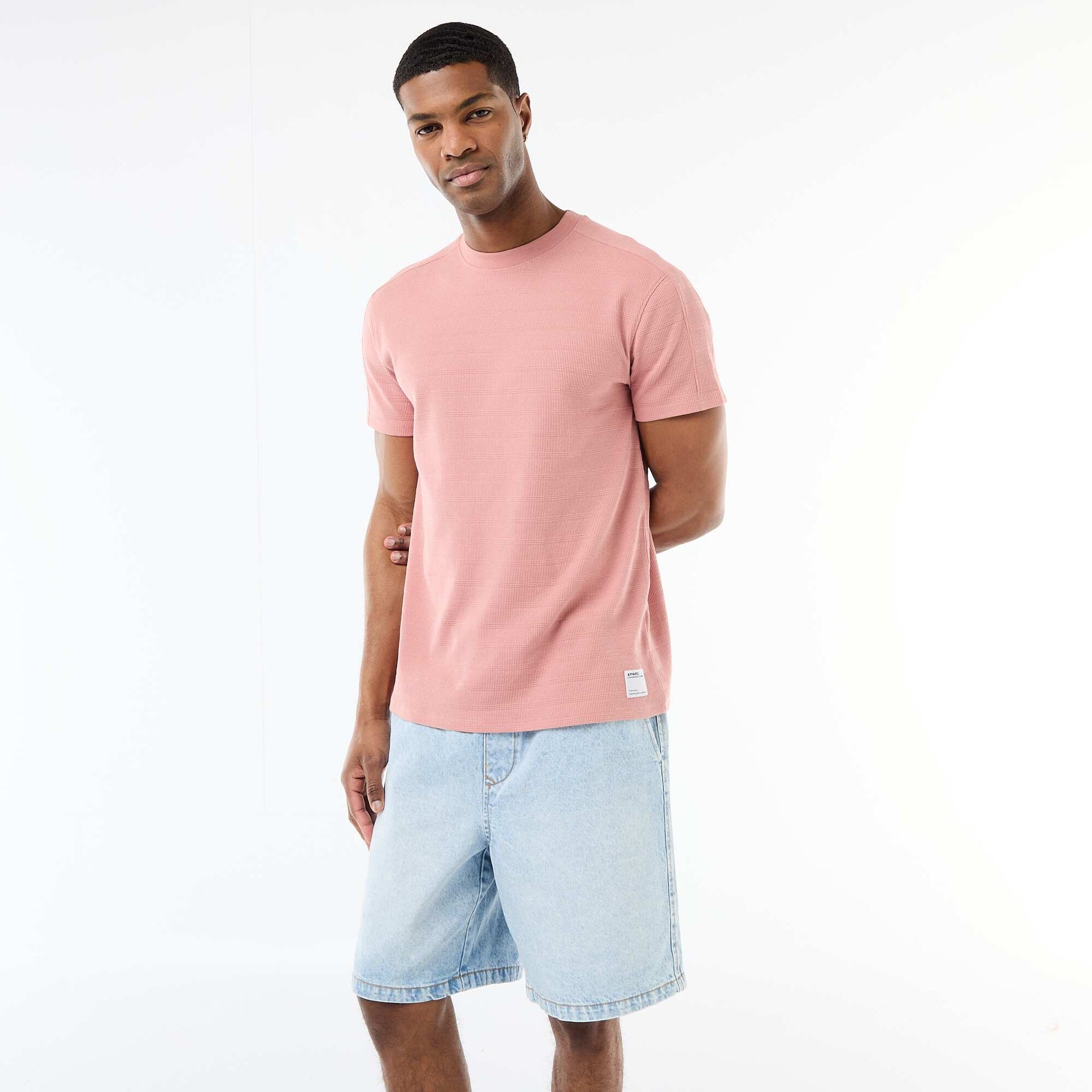 T-shirt à col rond et manches courtes en nid d'abeilles ROSE