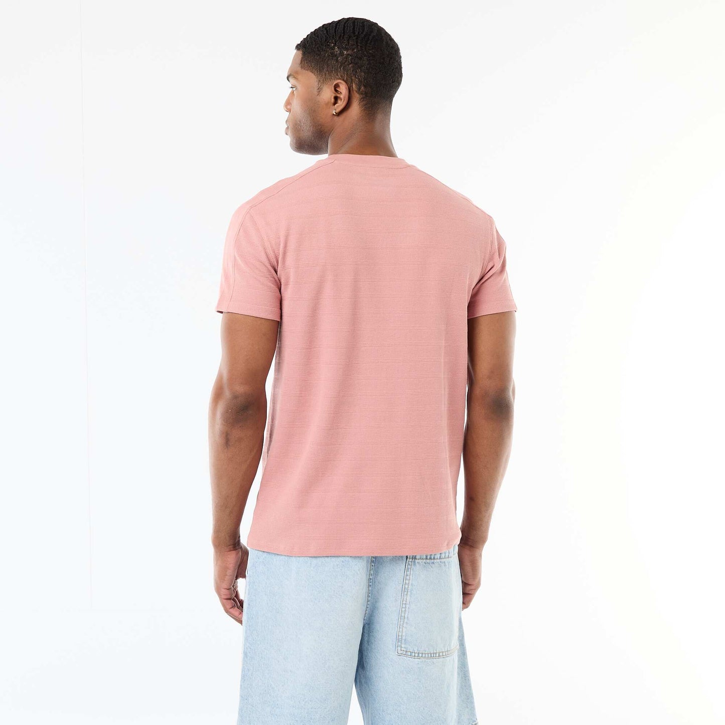 T-shirt à col rond et manches courtes en nid d'abeilles ROSE