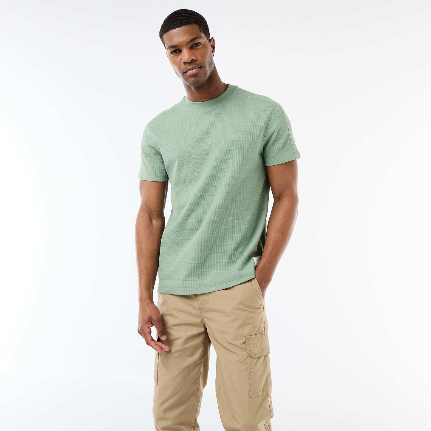 T-shirt à col rond et manches courtes en nid d'abeilles VERT