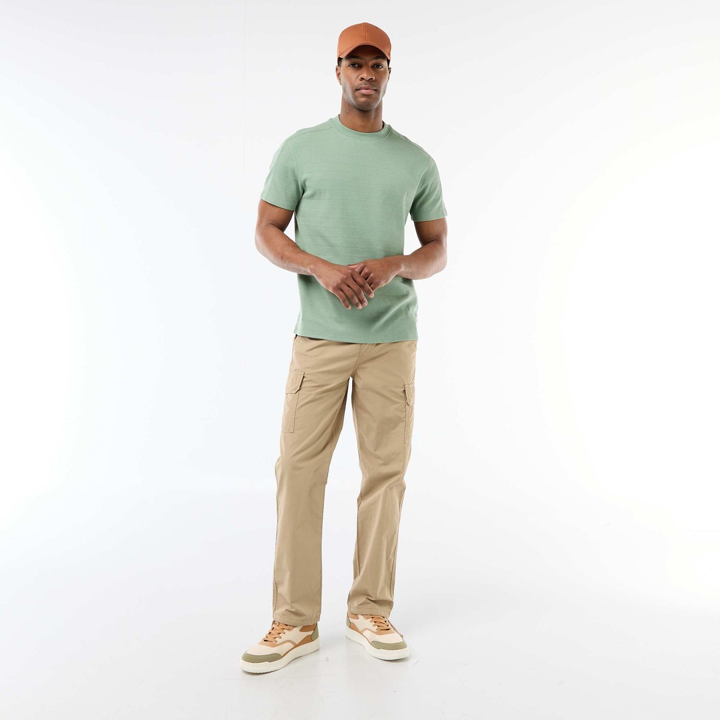 T-shirt à col rond et manches courtes en nid d'abeilles VERT