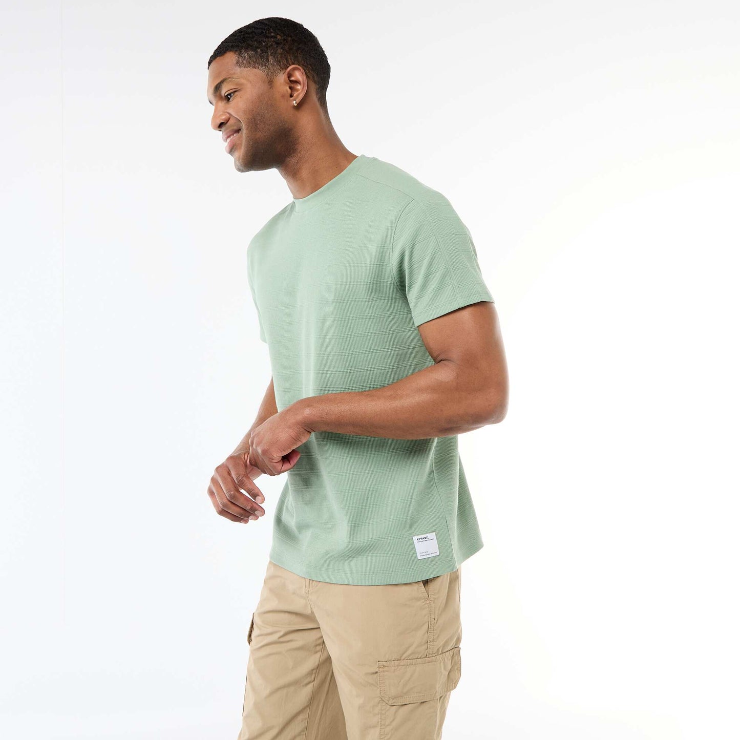 T-shirt à col rond et manches courtes en nid d'abeilles VERT