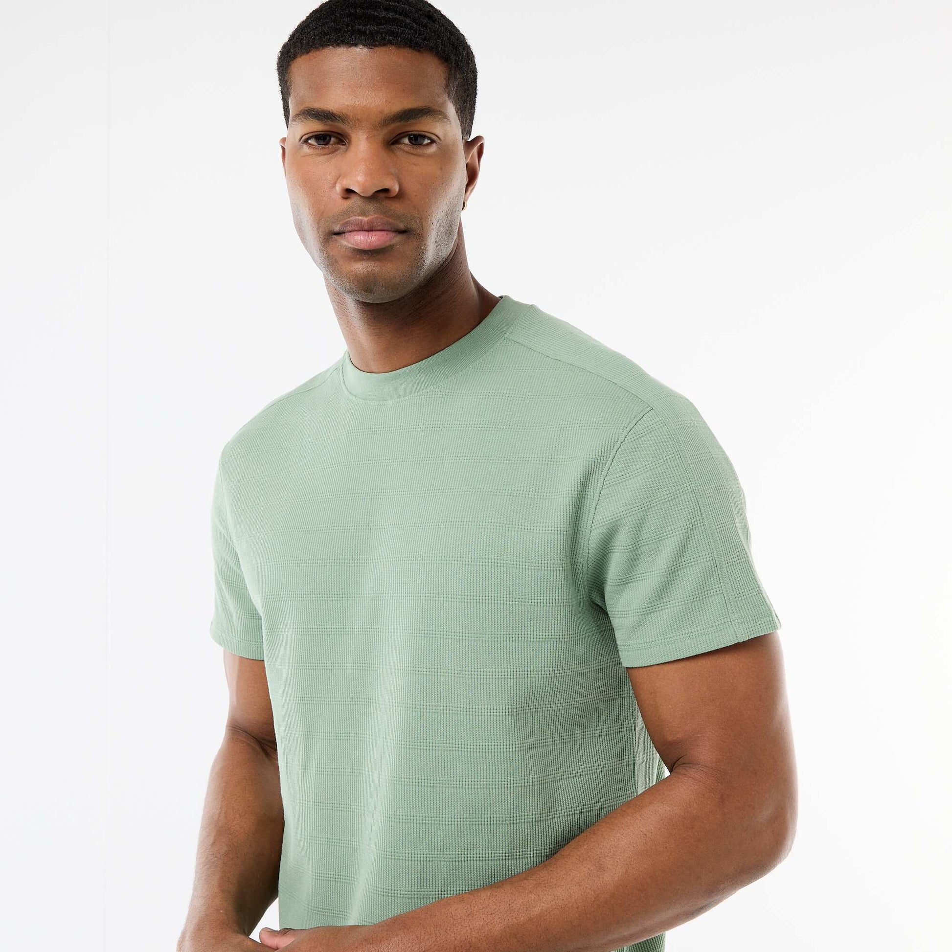 T-shirt à col rond et manches courtes en nid d'abeilles VERT