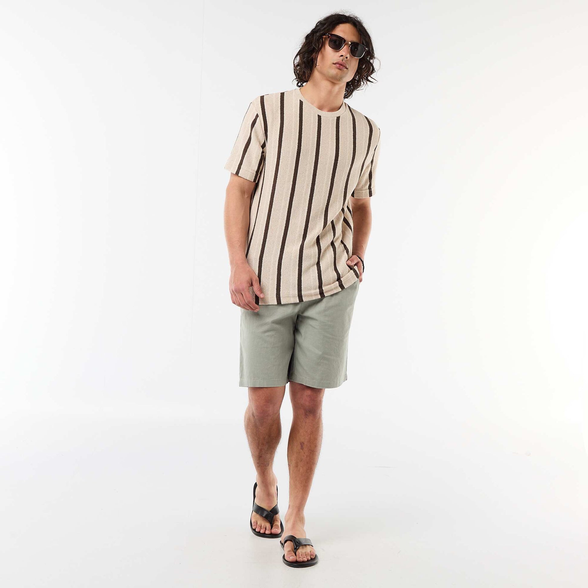 T-shirt en maille tricot à manches courtes MARRON
