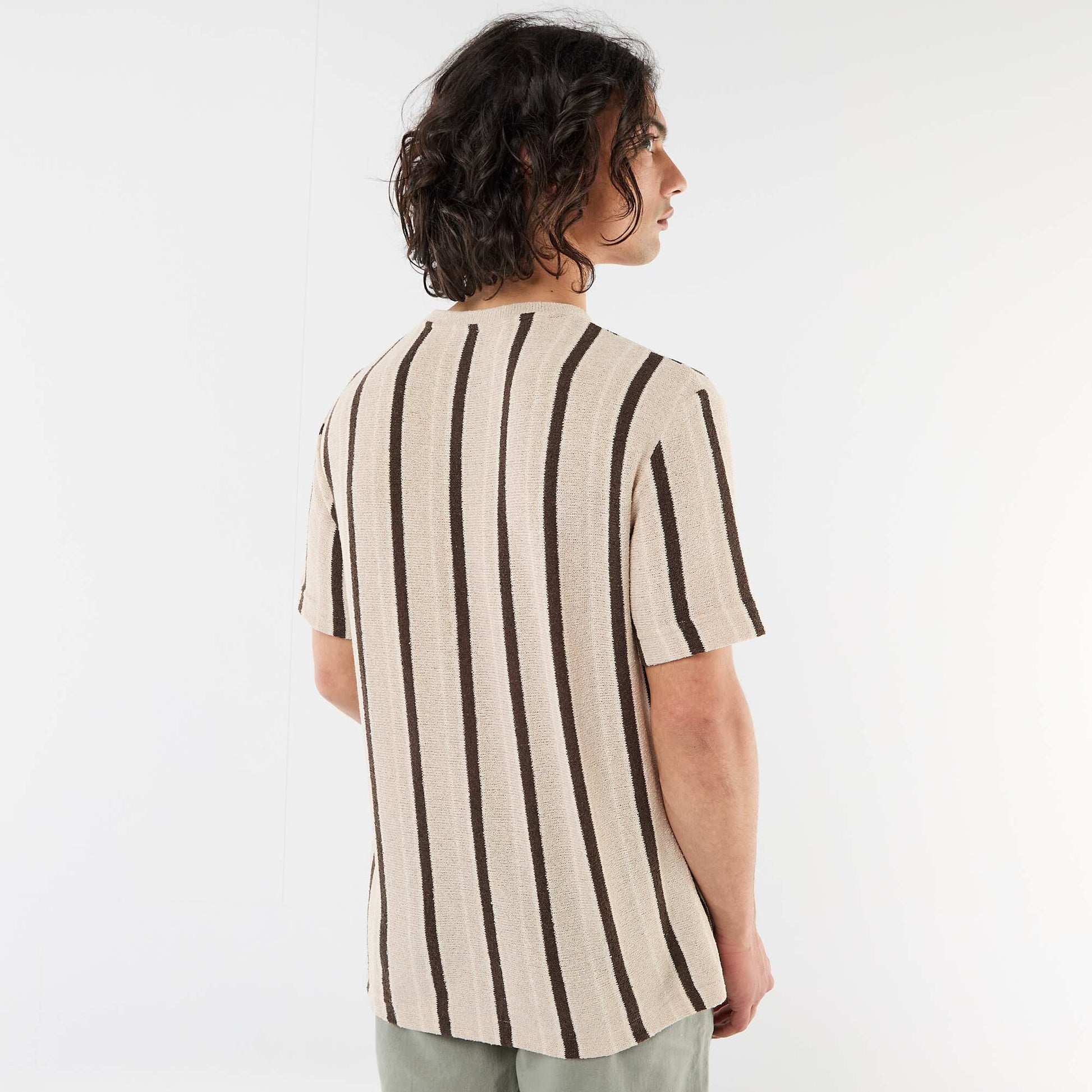 T-shirt en maille tricot à manches courtes MARRON
