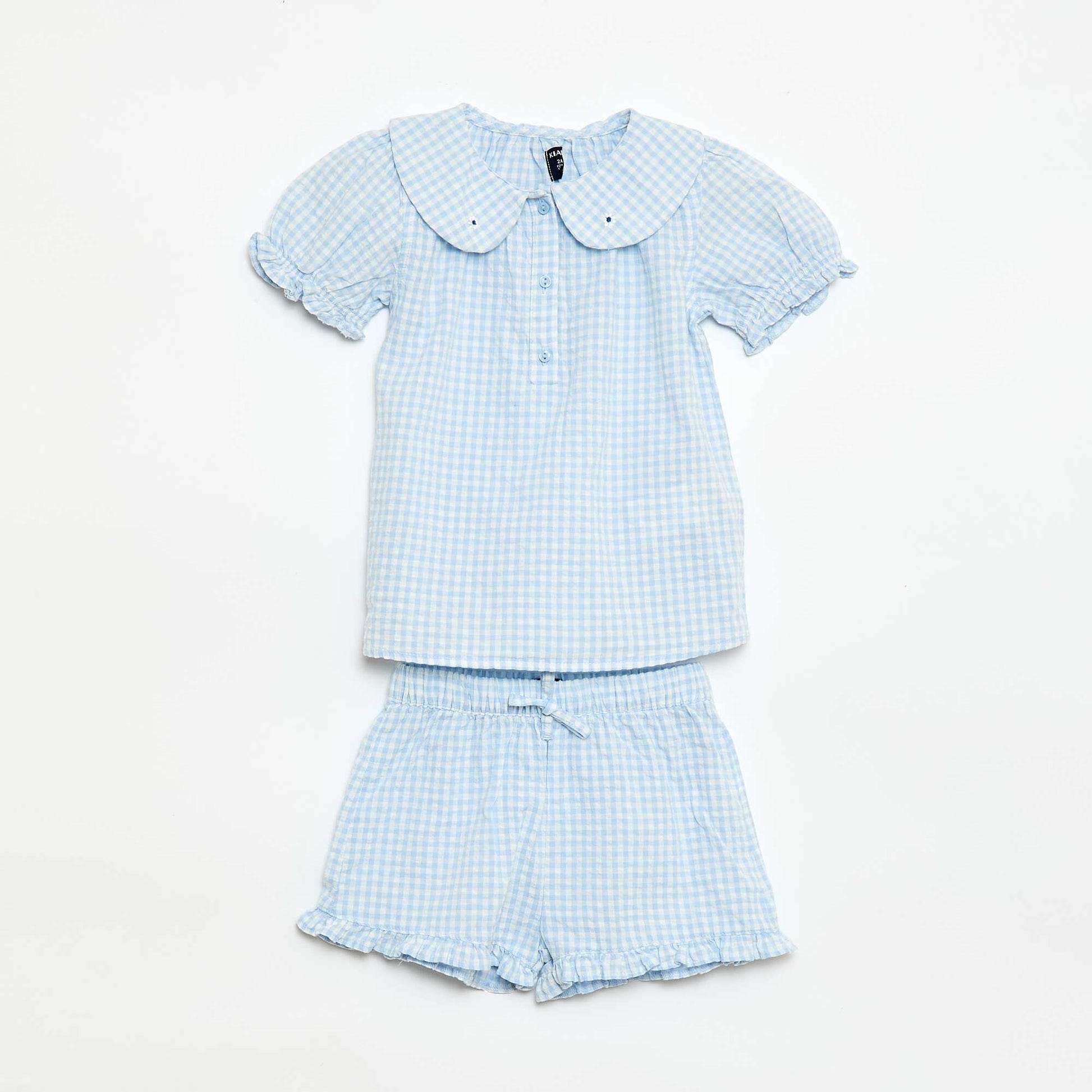 Ensemble 3 pièces tunique + short + bandeau en vichy BLEU CIEL